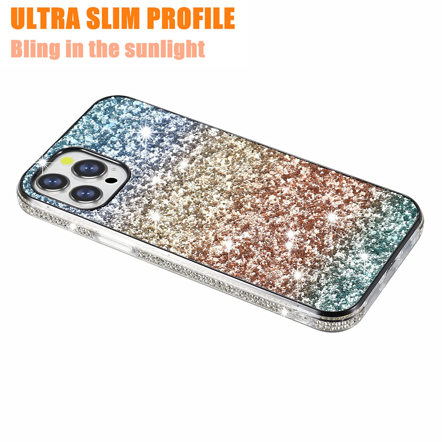 Solomo iPhone 13 Pro Max Case 6.7 Inch - Sparkle Glitter Protective Cover with Bling Diamond Design, Soft TPU Bumper, Shockproof & Scratch Resistant - Gradual Orange (2021 Model) | Perfect for Parties, Travel & Everyday Glam Style
