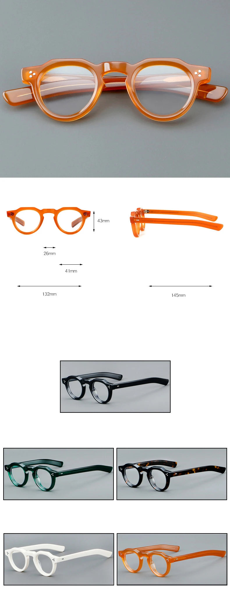 CCspace Unisex Full Rim Flat Top Round Acetate Eyeglasses 57171 - Stylish & Lightweight Frame for Men & Women - Perfect for Reading, Work, and Everyday Fashion