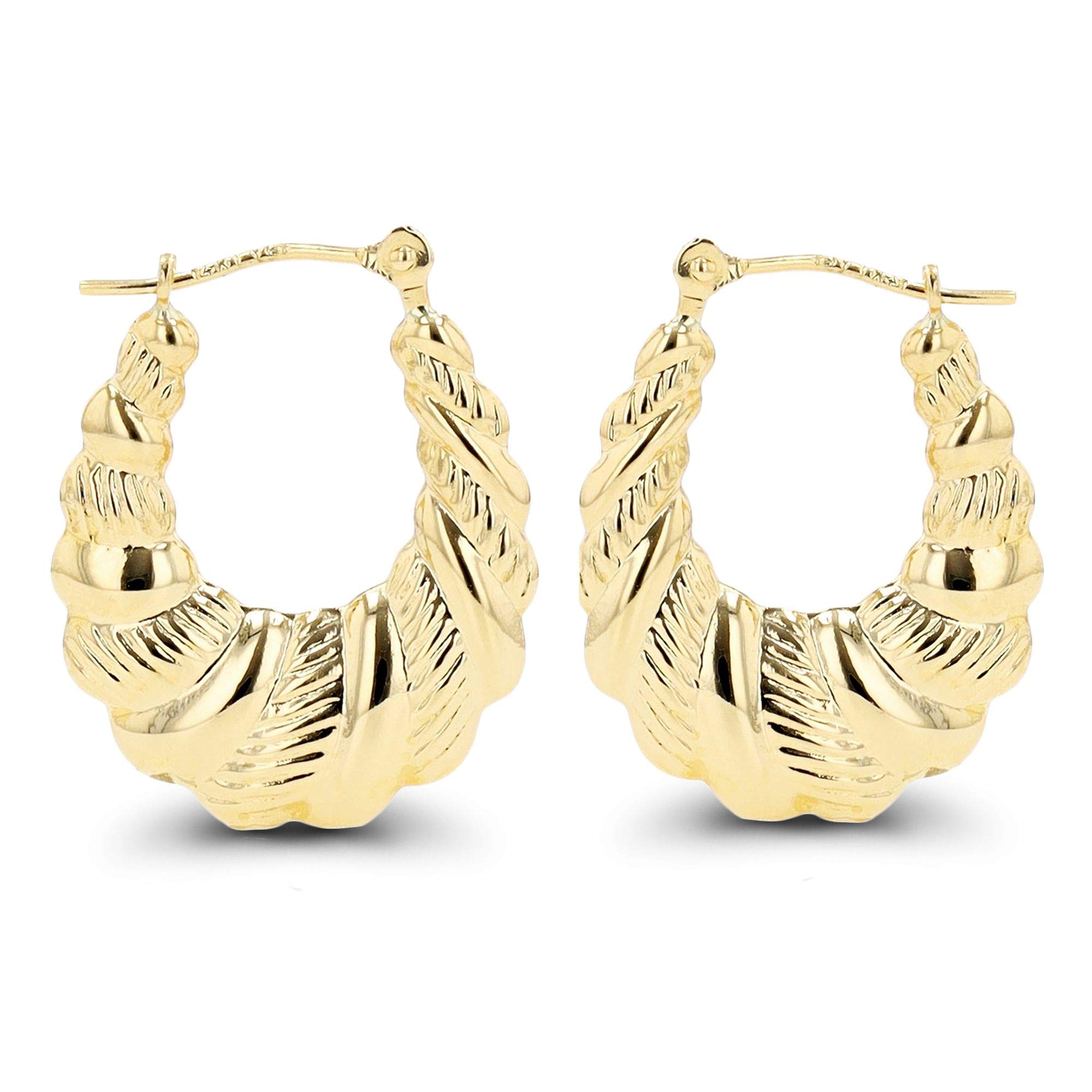 14K Solid Gold Twisted Shrimp Hoop Earrings for Women - Hypoallergenic 2.60x21mm Hoops | Polished & Textured Design | Perfect for Sensitive Ears, Everyday Wear & Special Occasions