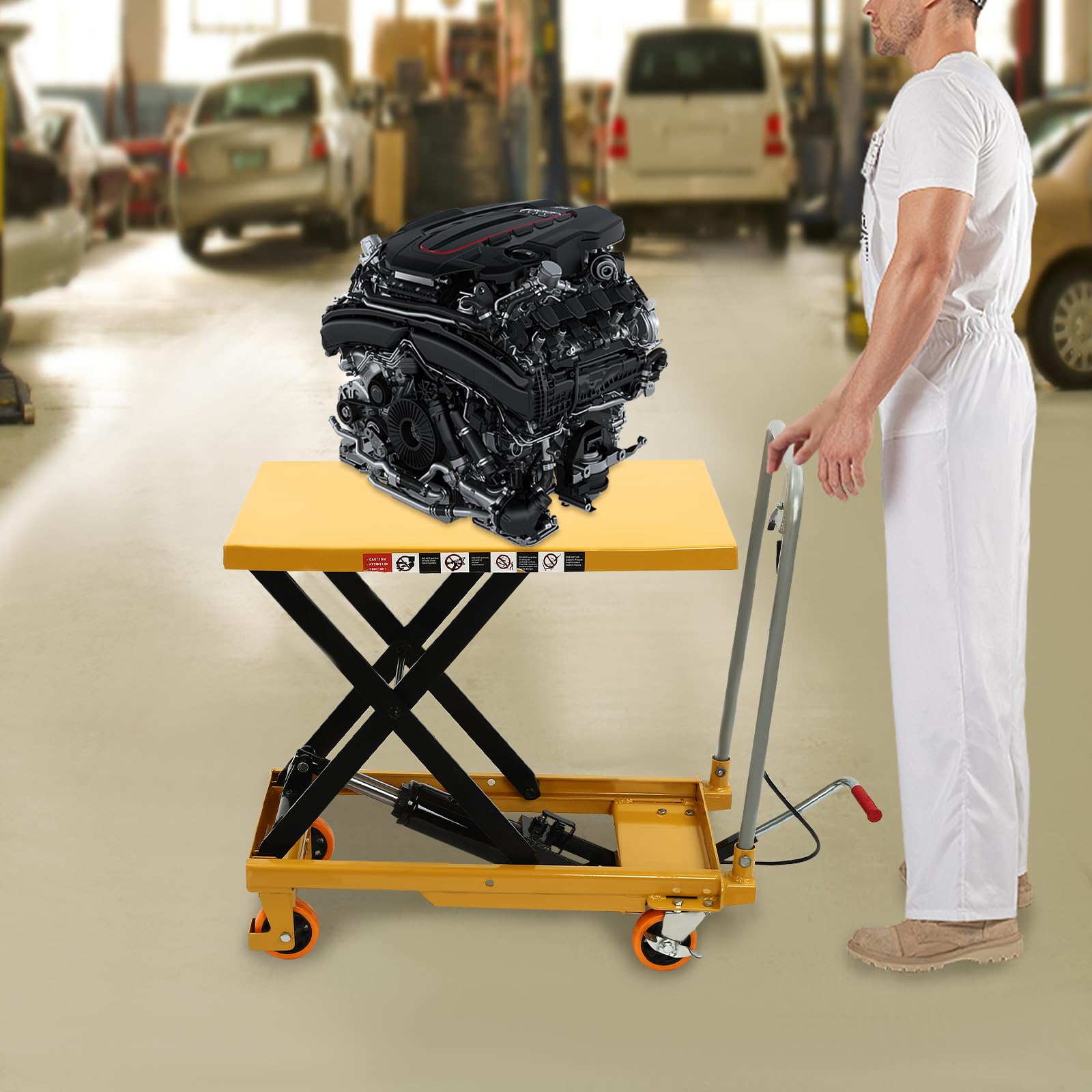 Hydraulic Lift Table 500LBS Capacity - Heavy Duty Double Scissor Lift Cart with 4 Wheels, Manual Hydraulic Pallet Truck for Warehouse, Factory & Supermarket - Perfect for Material Handling, Loading Dock Operations & Industrial Transportation
