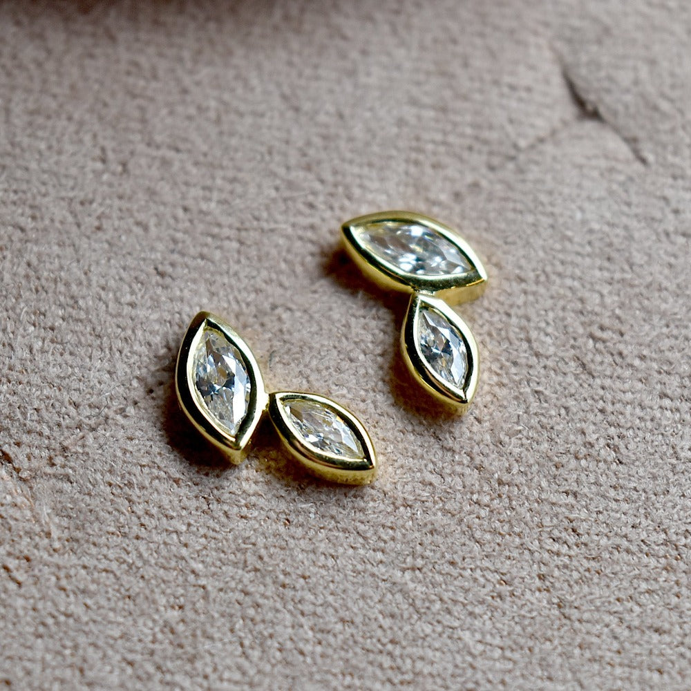 Double Marquis Cubic Zirconia Bezel Stud Earrings - Elegant Fashion Jewelry for Women, Perfect for Parties, Weddings & Daily Wear