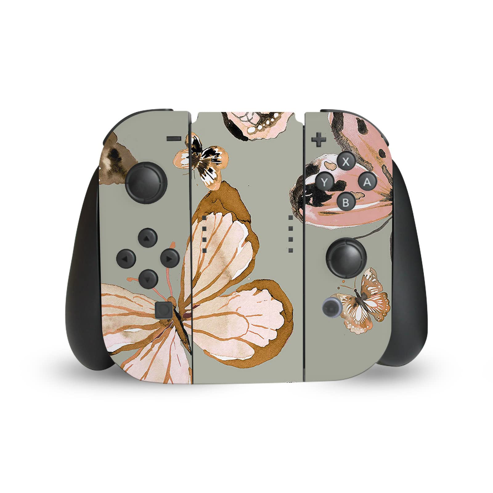 Official Ninola Butterflies Gold Green Vinyl Skin Sticker Bundle for Nintendo Switch Console, Dock & Joy-Con Controllers - Protective Decal for Gaming Accessories | Perfect for Customizing Your Switch for Home, Travel & Gaming Parties