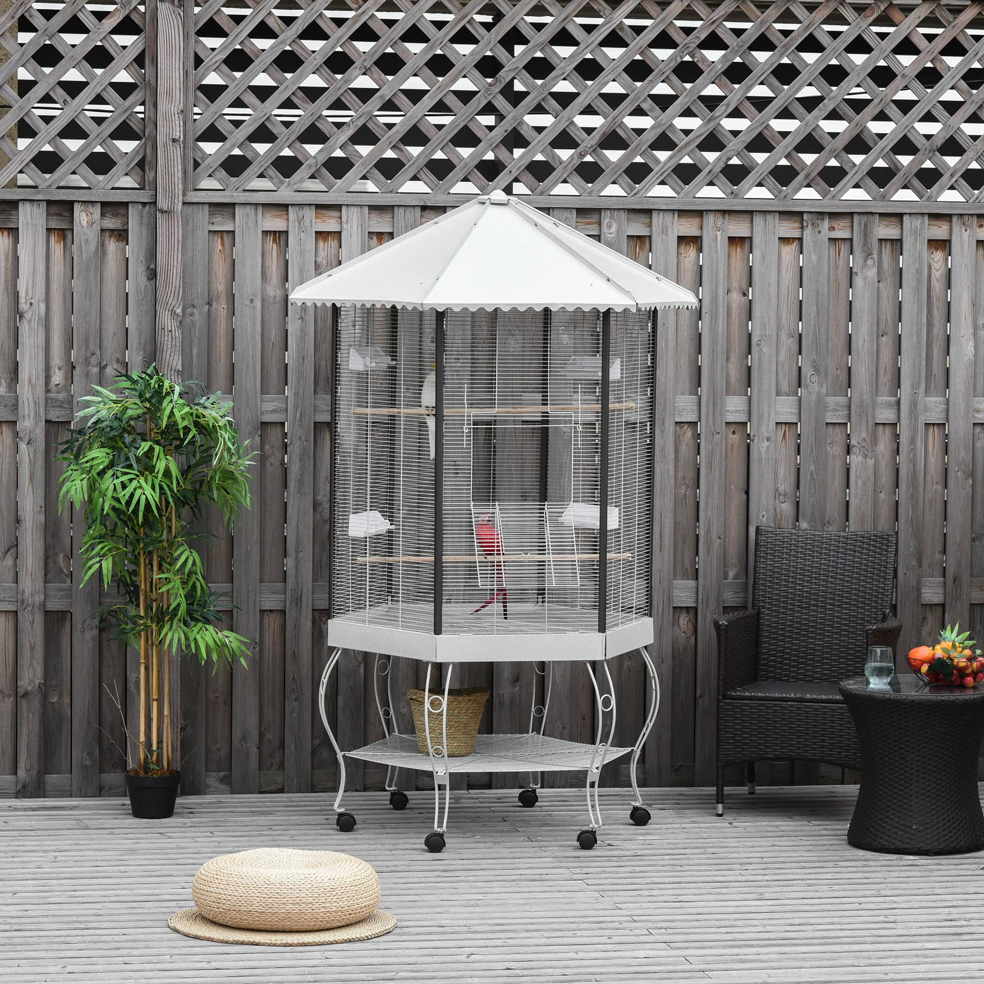 PawHut 44-Inch Hexagon Covered Canopy Portable Aviary Flight Bird Cage with Storage - Perfect for Indoor/Outdoor Use, Bird Watching & Pet Safety