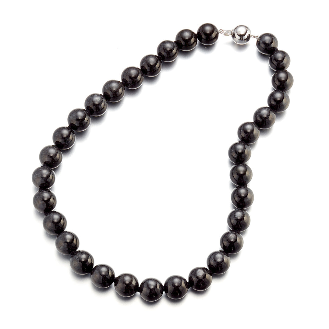 12.5mm Natural Charcoal Jade Beaded Necklace for Women – Elegant Handmade Gemstone Jewelry for Meditation, Yoga & Spiritual Healing