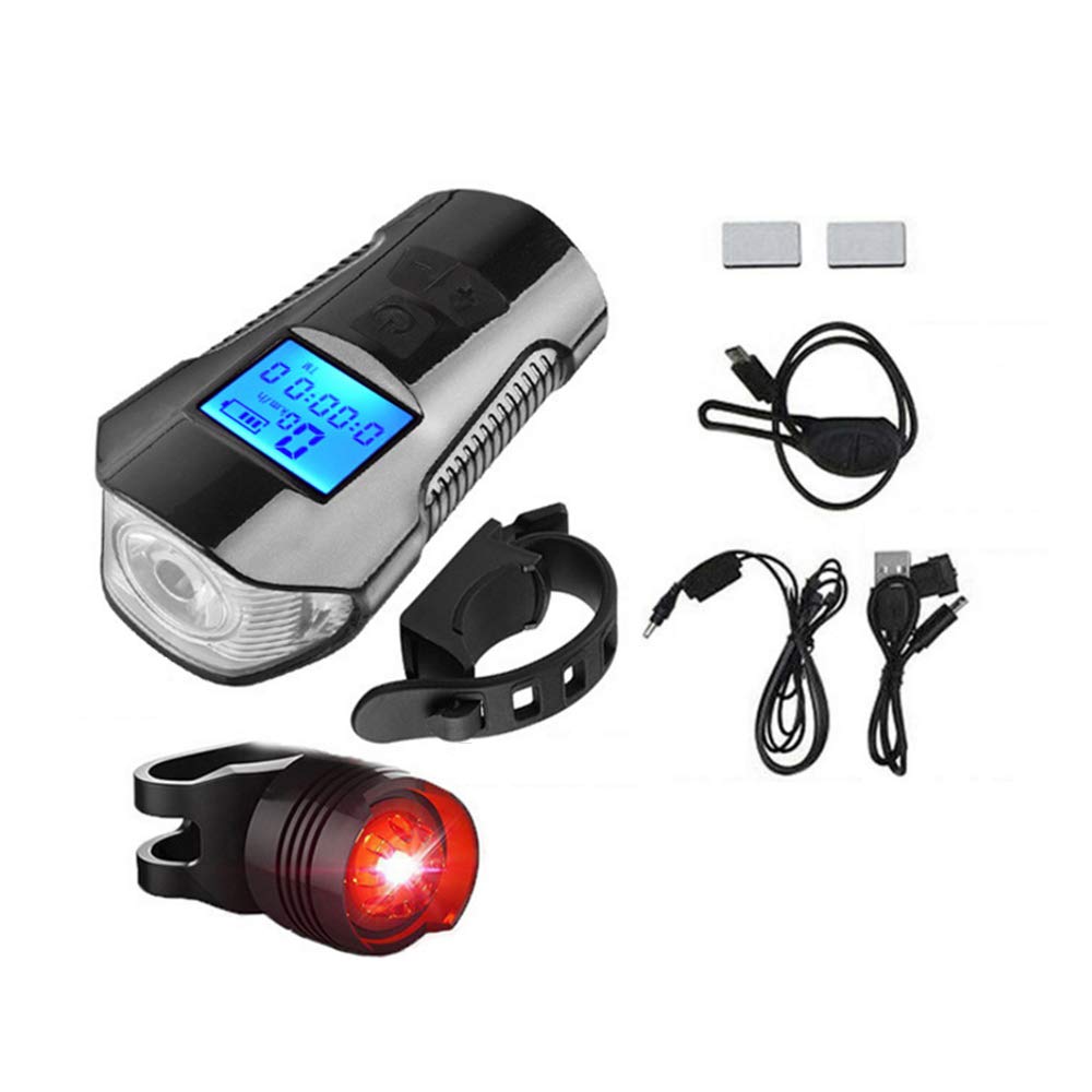 XUNATA USB Rechargeable LED Bike Light Set - Front Headlight & Rear Tail Light with Speedometer Odometer for Mountain & Road Bicycles | Waterproof Cycling Safety Lights for Night Riding & Commuting