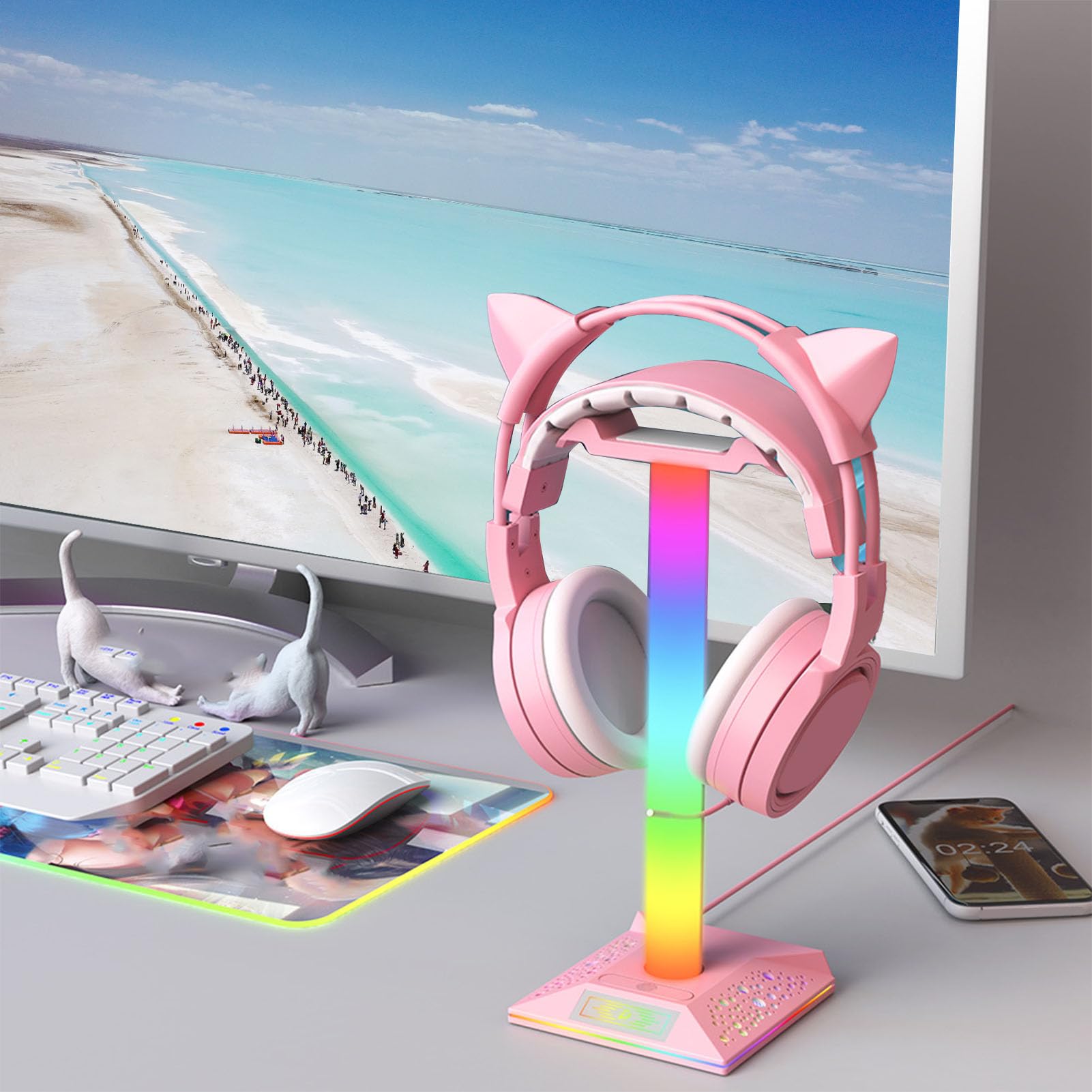 RGB Gaming Headset Stand with 10 Lighting Modes | USB Charging Headphone Holder | Professional Cool LED Display for Gaming Setup & Desk Organization | Perfect for Gamers & Streamers