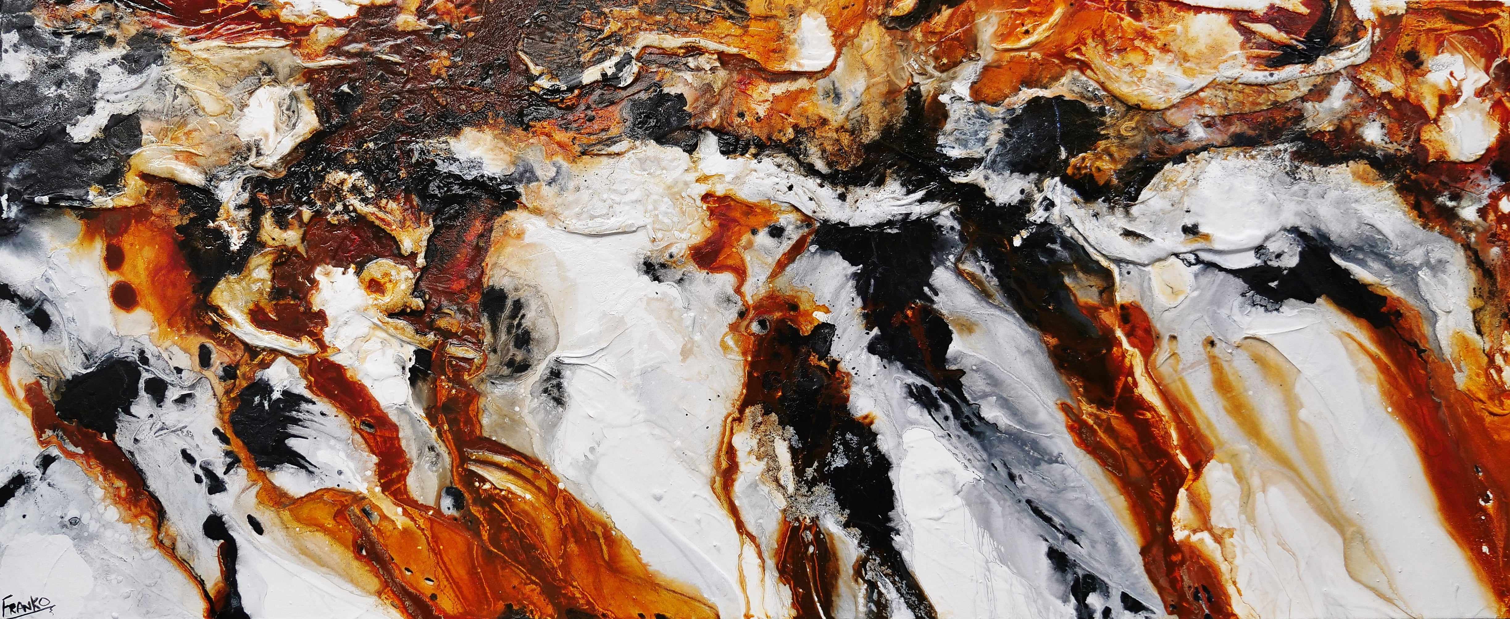 240cm x 100cm Rust Black White Textured Abstract Painting - Granite & Rust Inspired Wall Art for Modern Living Room & Office Decor