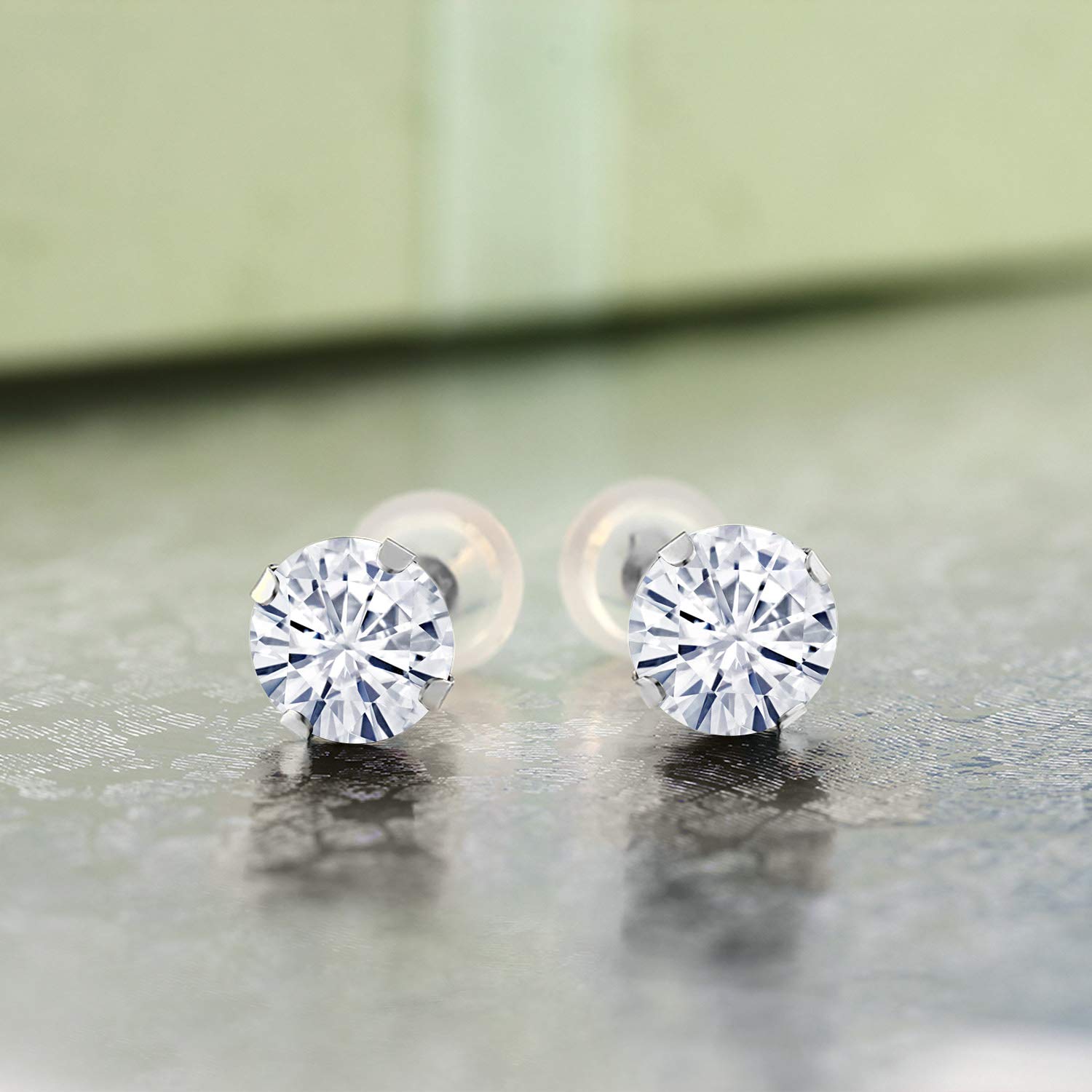14K White Gold Moissanite Stud Earrings for Women & Men - 2.00 Ct Round Cut 6.5mm Gemstone Earrings | Perfect for Weddings, Anniversaries & Everyday Luxury Jewelry