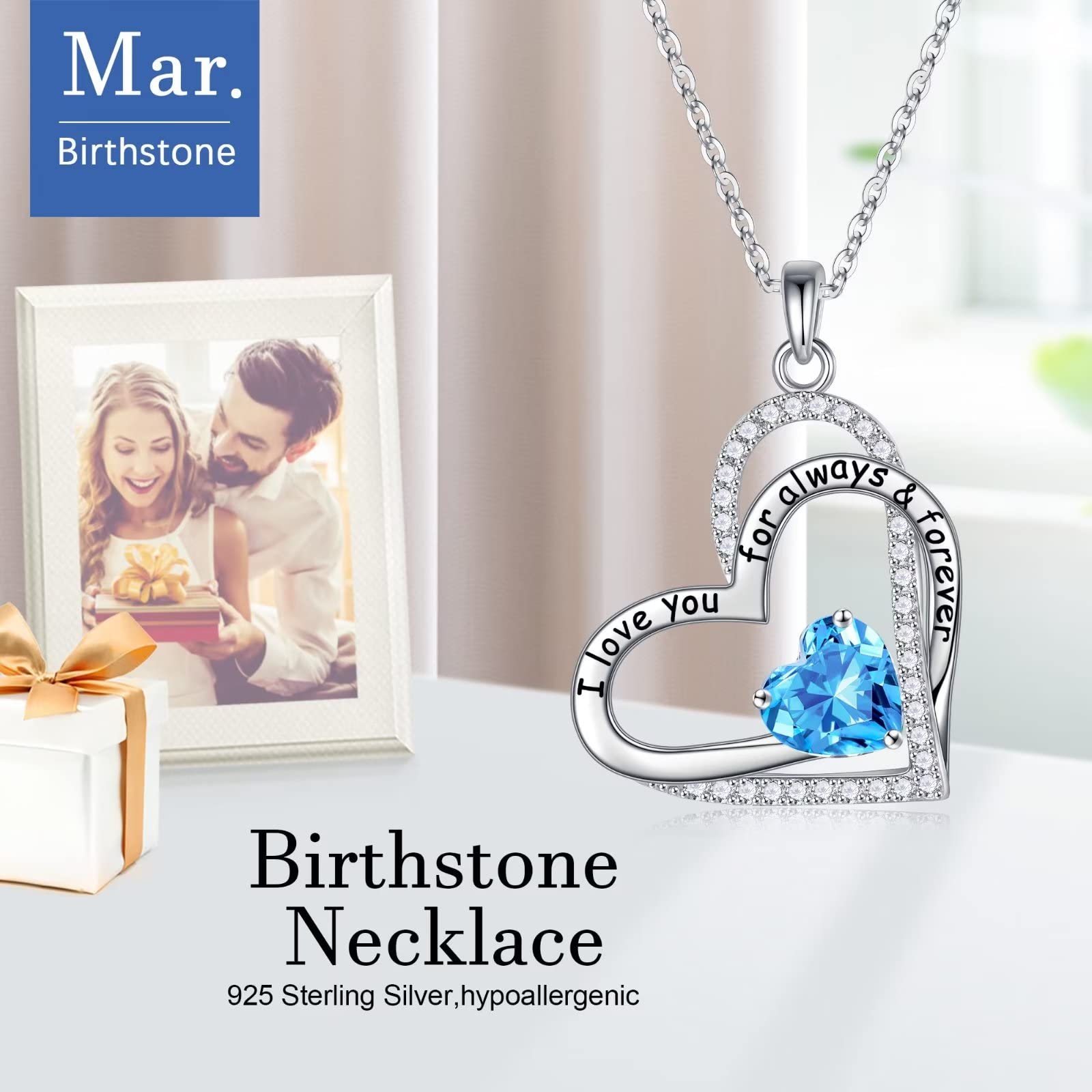 925 Sterling Silver Birthstone Necklace for Women - Personalized Jewelry Gift for Wife, Girlfriend, Mom | Elegant Birthday, Anniversary & Mother's Day Present | Perfect for Everyday Wear & Special Occasions