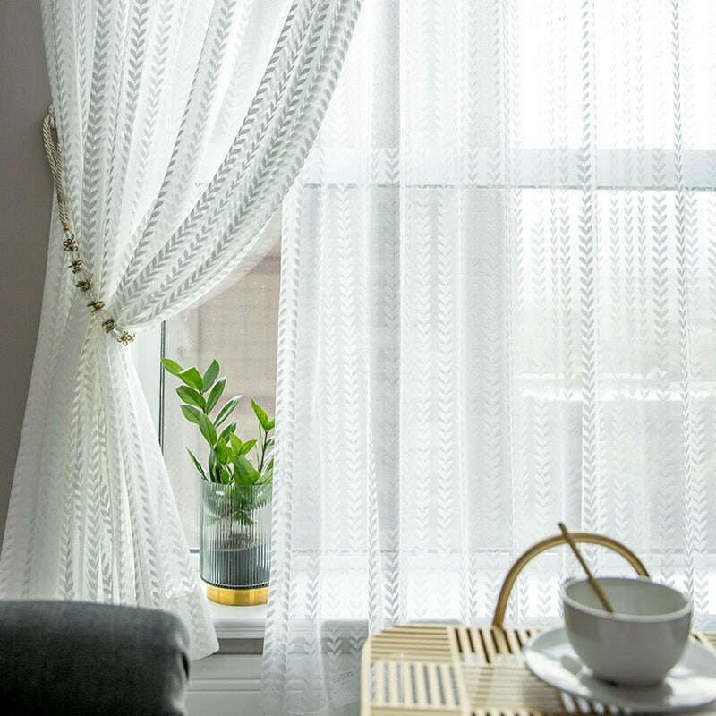 Rémy Modern Luxury White Jacquard Sheer Curtains - Elegant Window Treatments for Living Room & Bedroom - Light Filtering & Privacy Sheer Drapes for Home Decor