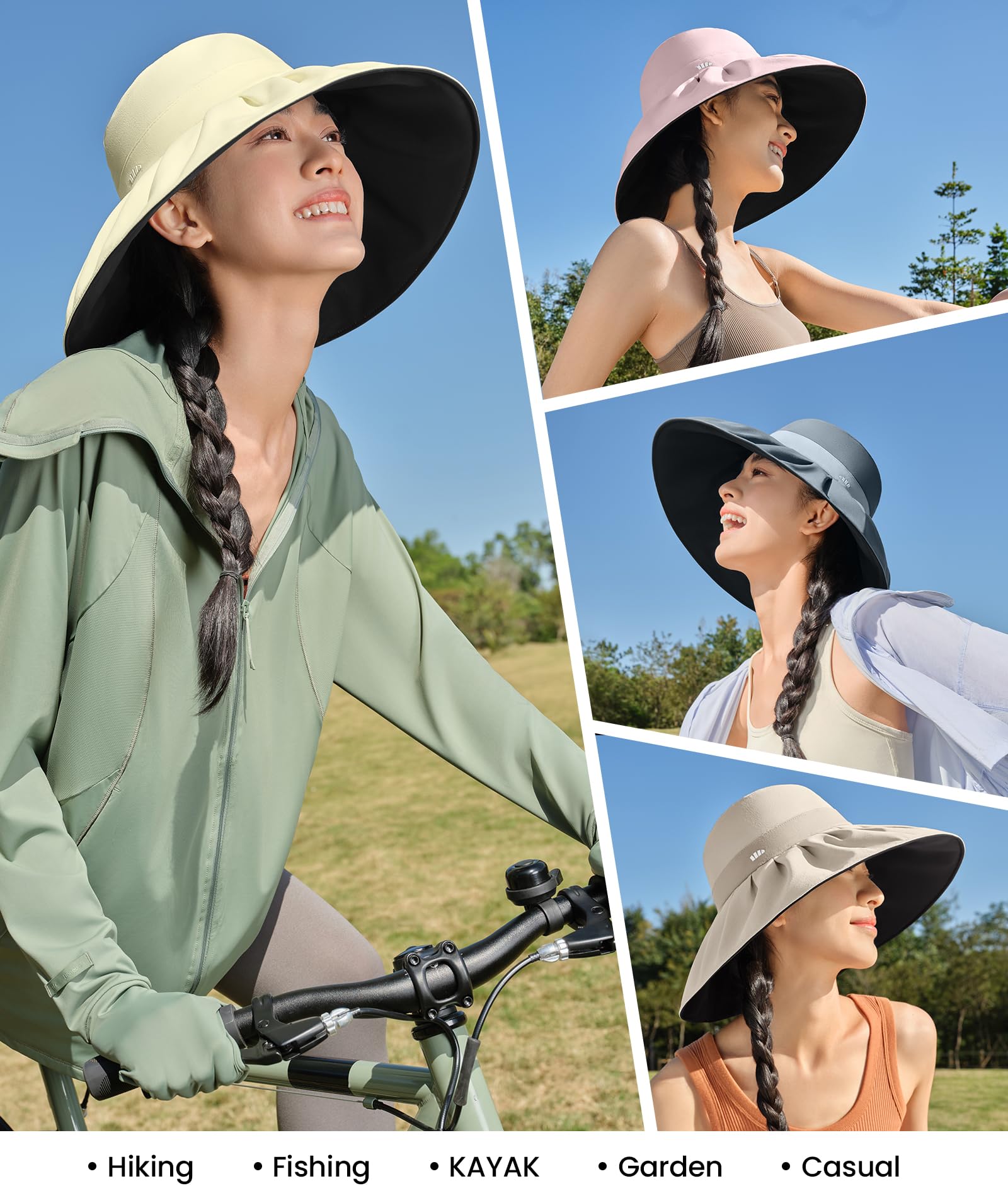 BENEUNDER Women's UPF50+ UV Protection Visor Hat - Adjustable, Foldable Wide Brim Sun Hat for Summer, Travel, Beach, Hiking & Outdoor Activities