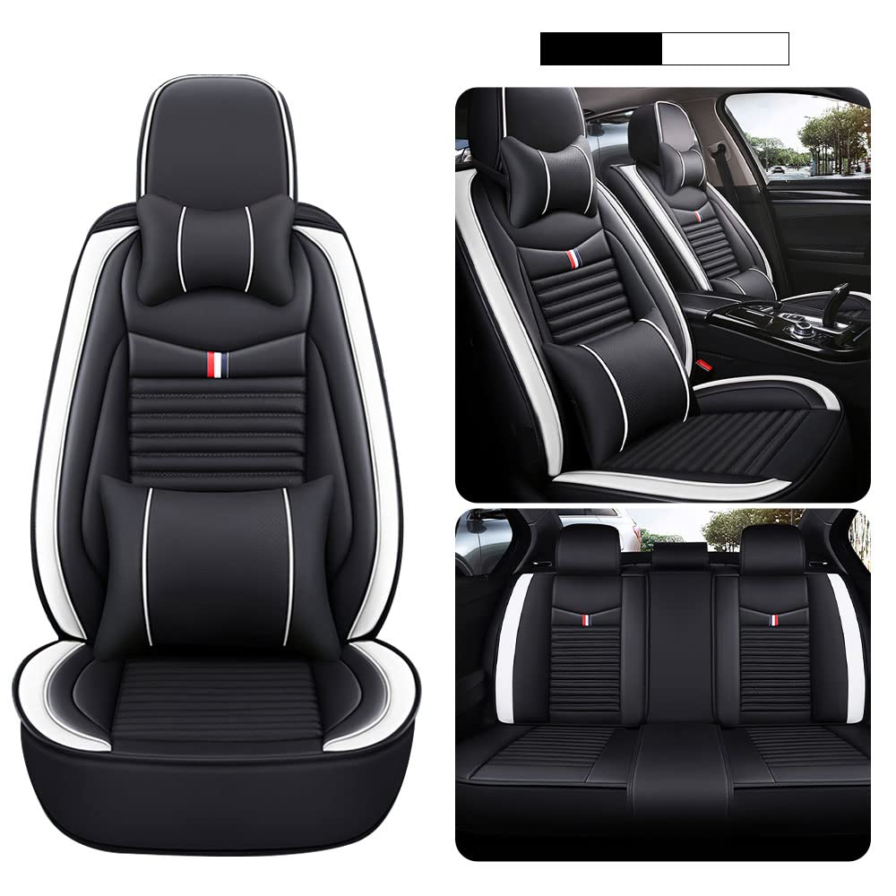 Premium Leather Car Seat Covers for Lexus IS 2001-2022 Models - Universal Anti-Slip Design Fits Most Cars, Sedans, SUVs & Trucks (Black/White) - Luxury Protection & Comfort for Daily Commutes & Road Trips