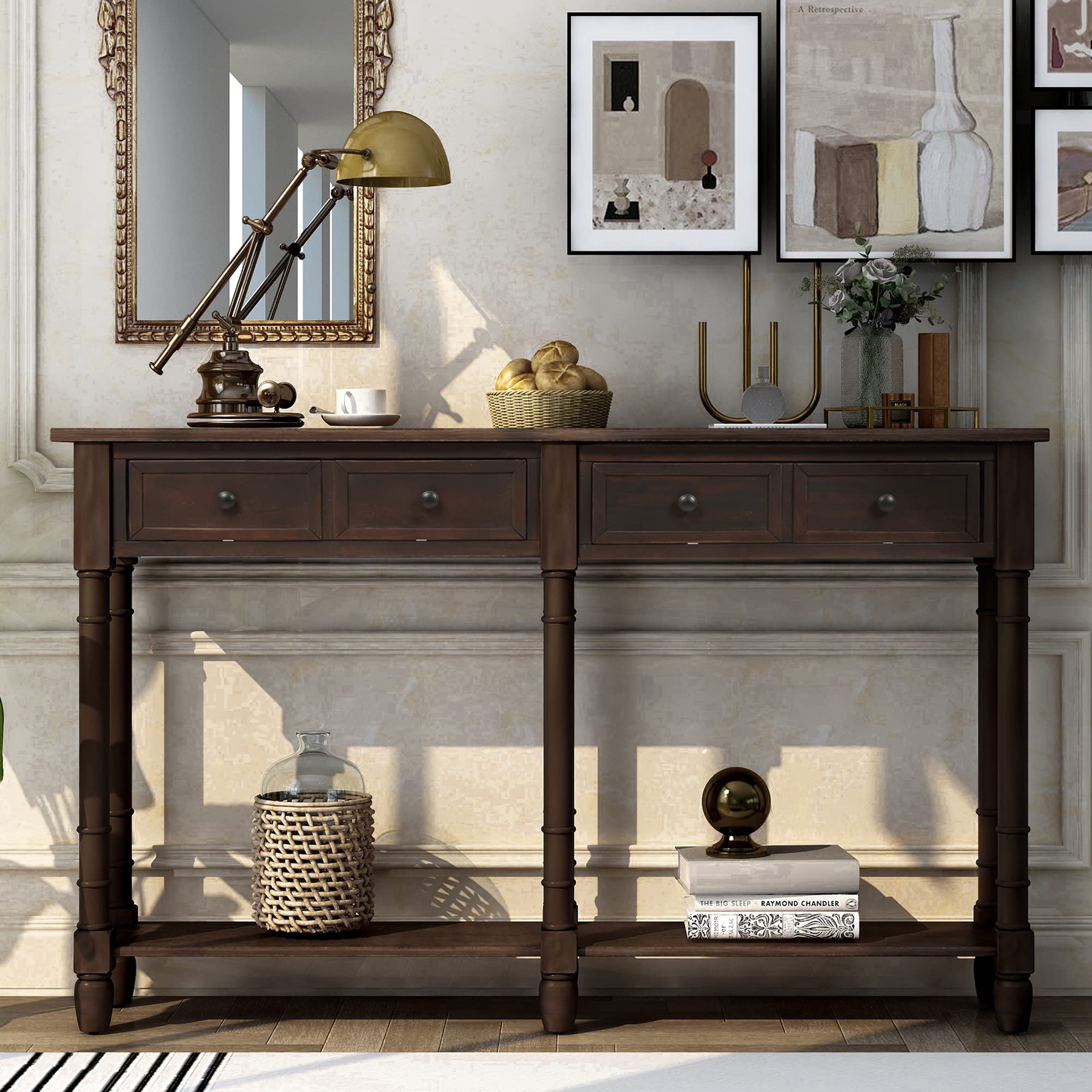 Merax Wood Sofa Table Console Table with Drawers & Long Shelf - Entryway Table for Living Room, Hallway, Dining Room - Easy Assembly Espresso Brown - Perfect for Small Spaces, Home Decor & Storage Solutions