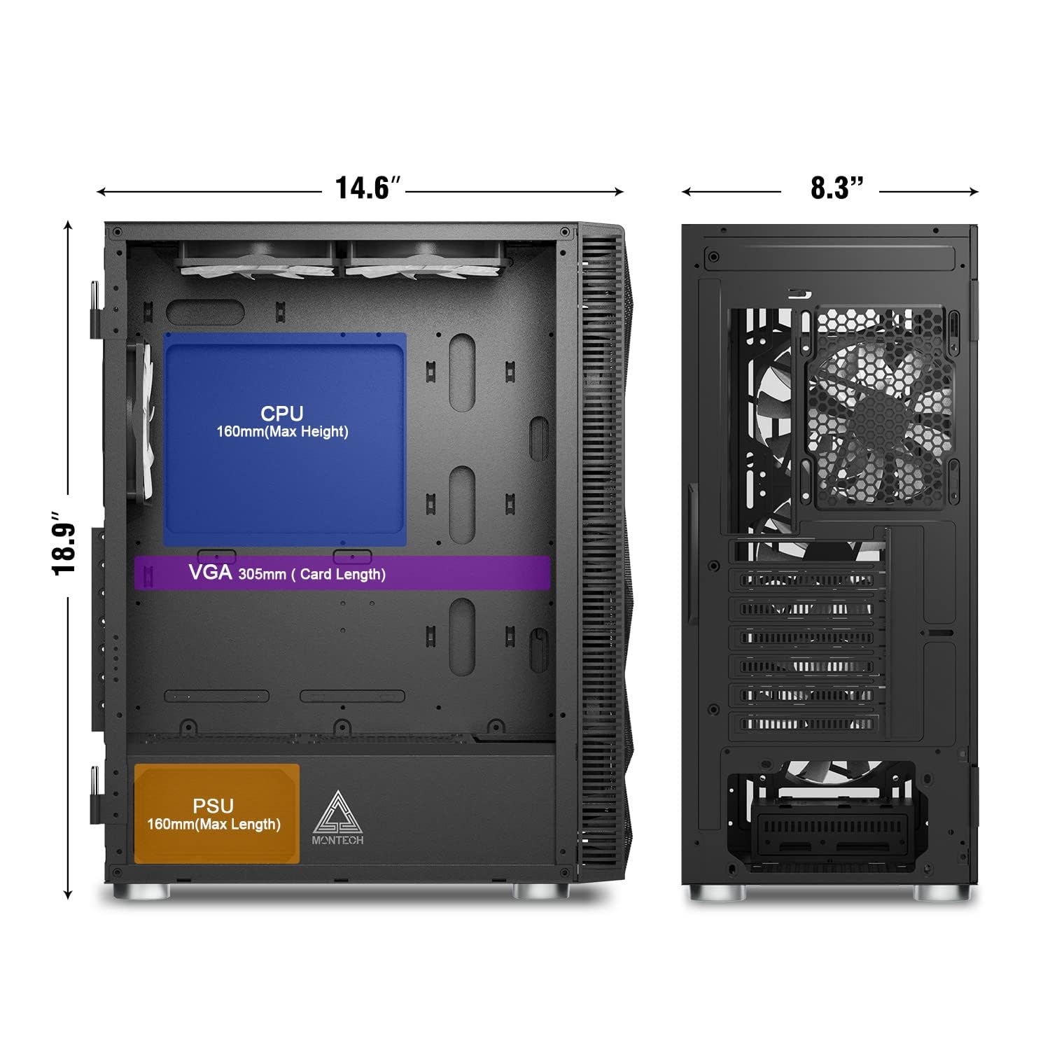Montech X3 Mesh ATX Mid-Tower PC Gaming Case - 6 RGB Fans (3x140mm & 3x120mm), High Airflow Design, Tempered Glass Side Panel, USB 3.0 Ports - Perfect for Gaming Rigs, Streaming Setups & High-Performance Computers