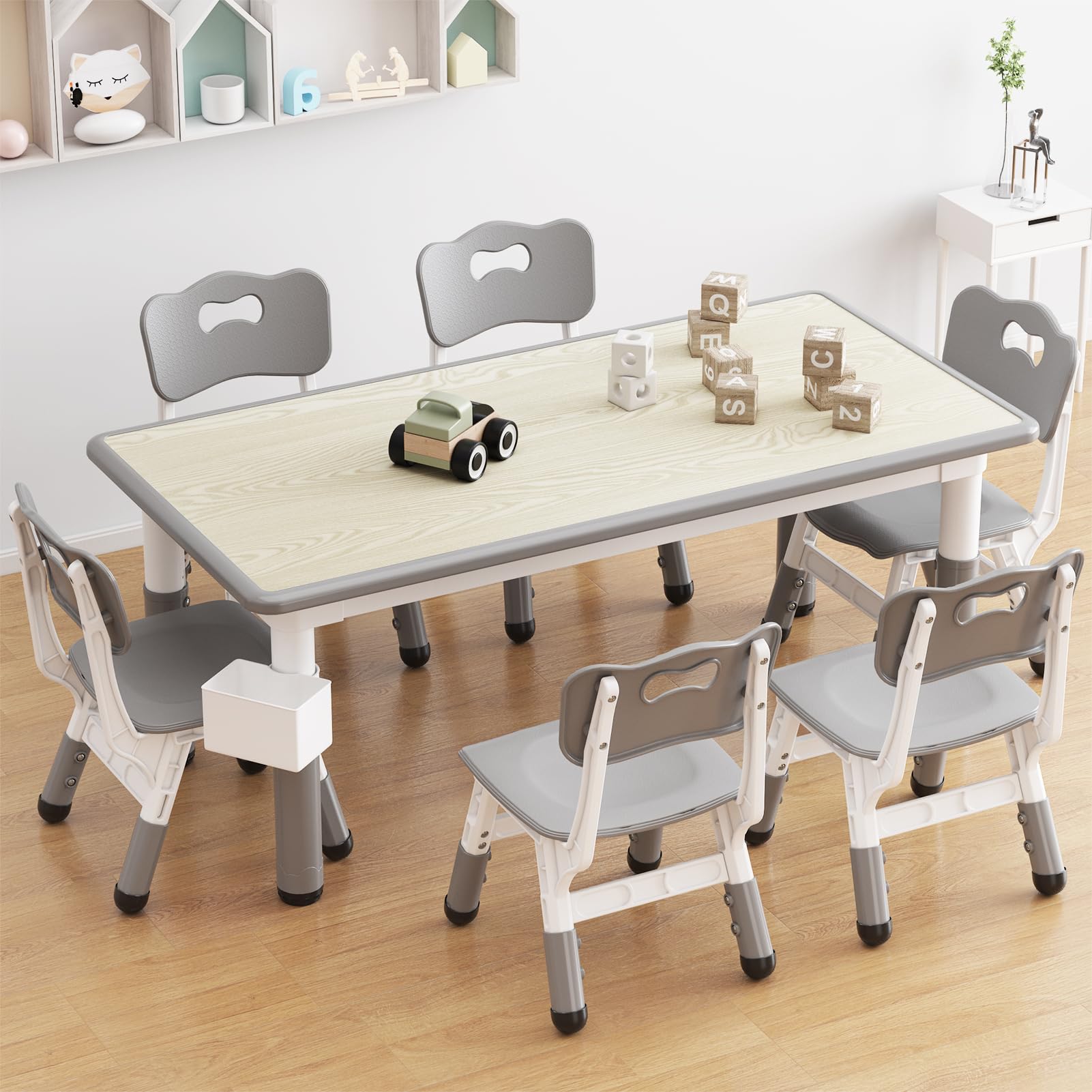 GAOMON Kids Table and Chairs Set with Storage - Adjustable Height Toddler Activity Table for Ages 2-10 | Non-Slip Legs, Graffiti-Proof Surface | Perfect for Daycare, Preschool, Homeschool & Playroom
