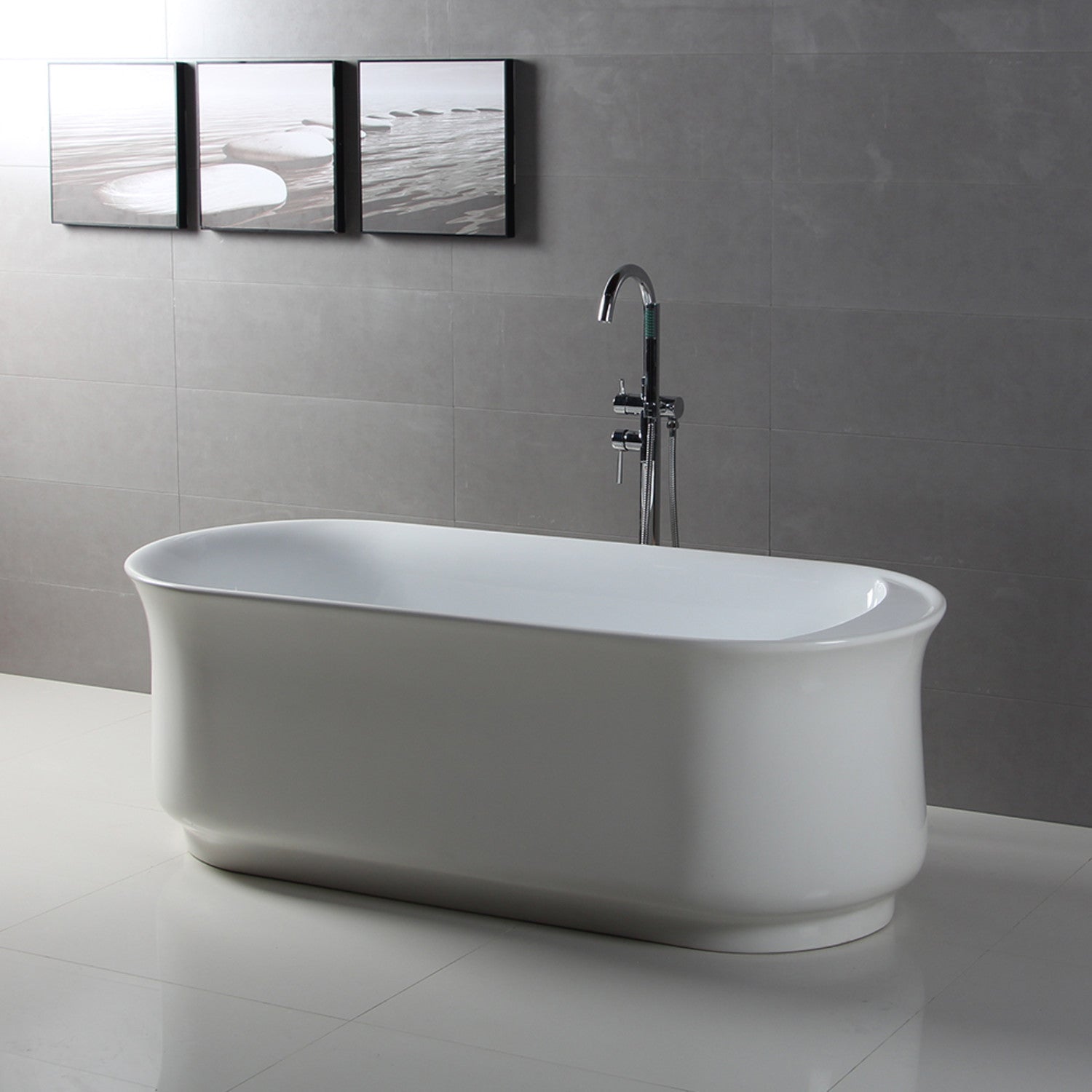 Aqua Eden 66 Inch Acrylic Oval Freestanding Bathtub - Glossy White, Anti-Skid Surface with Drain - Luxury Soaking Tub for Spa-Like Bathroom Experience