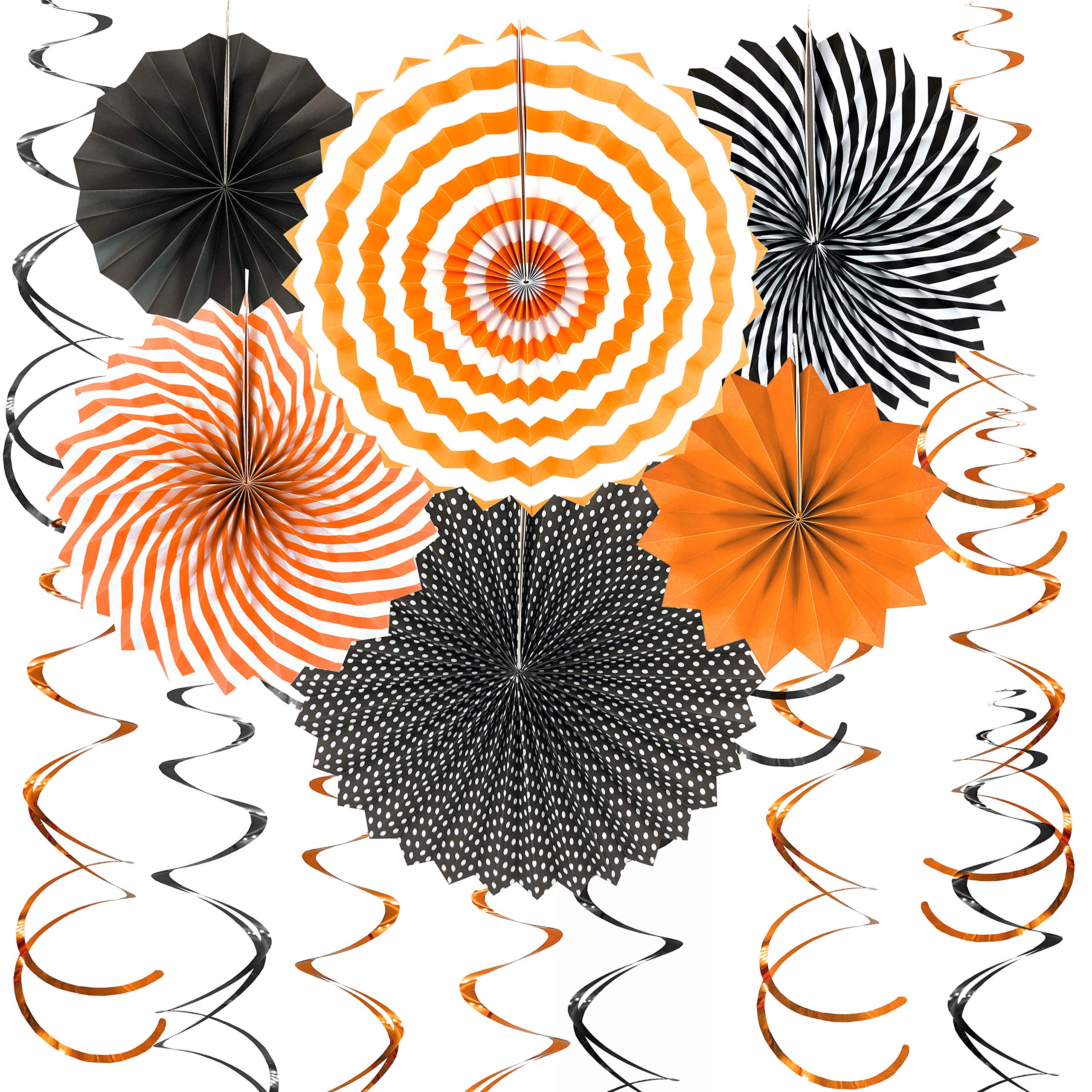 Black and Orange Hanging Paper Fans - 20-Piece Halloween Party Decorations for Baby Shower, Wedding, Birthday & Photo Booth Backdrops - Perfect for Spooky Decor and Festive Celebrations