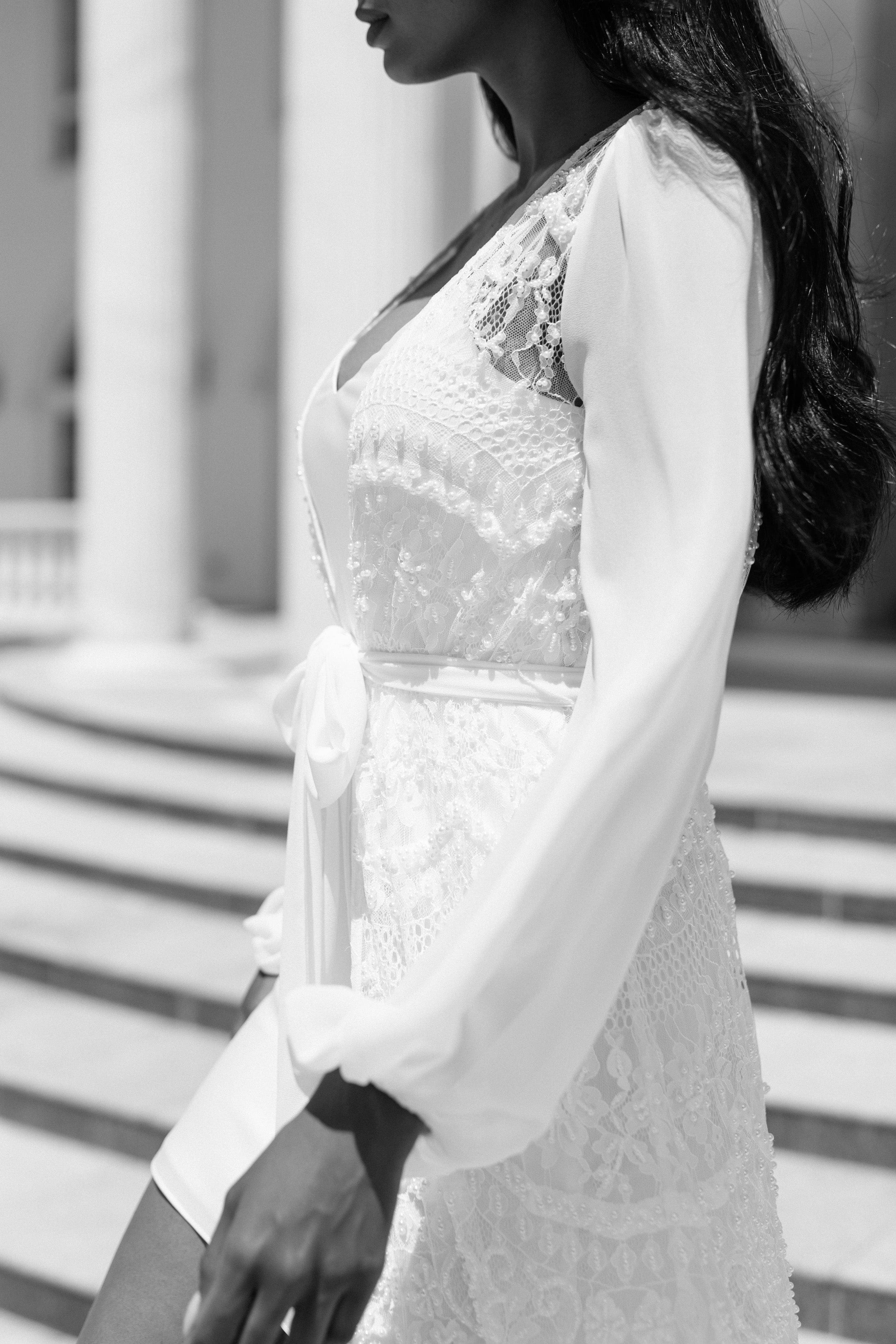 Elegant Hand-Beaded Pearl Maxi Bridal Robe with Slip - Perfect for Wedding, Bridal Shower & Honeymoon Getaway