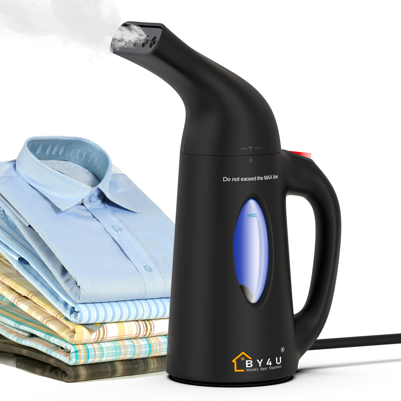 Portable Handheld Garment Steamer - Powerful Wrinkle Remover for Clothes, Quick Heating Travel Steamer for Home & On-The-Go (Black) | Perfect for Business Trips, Vacations & Daily Outfit Care