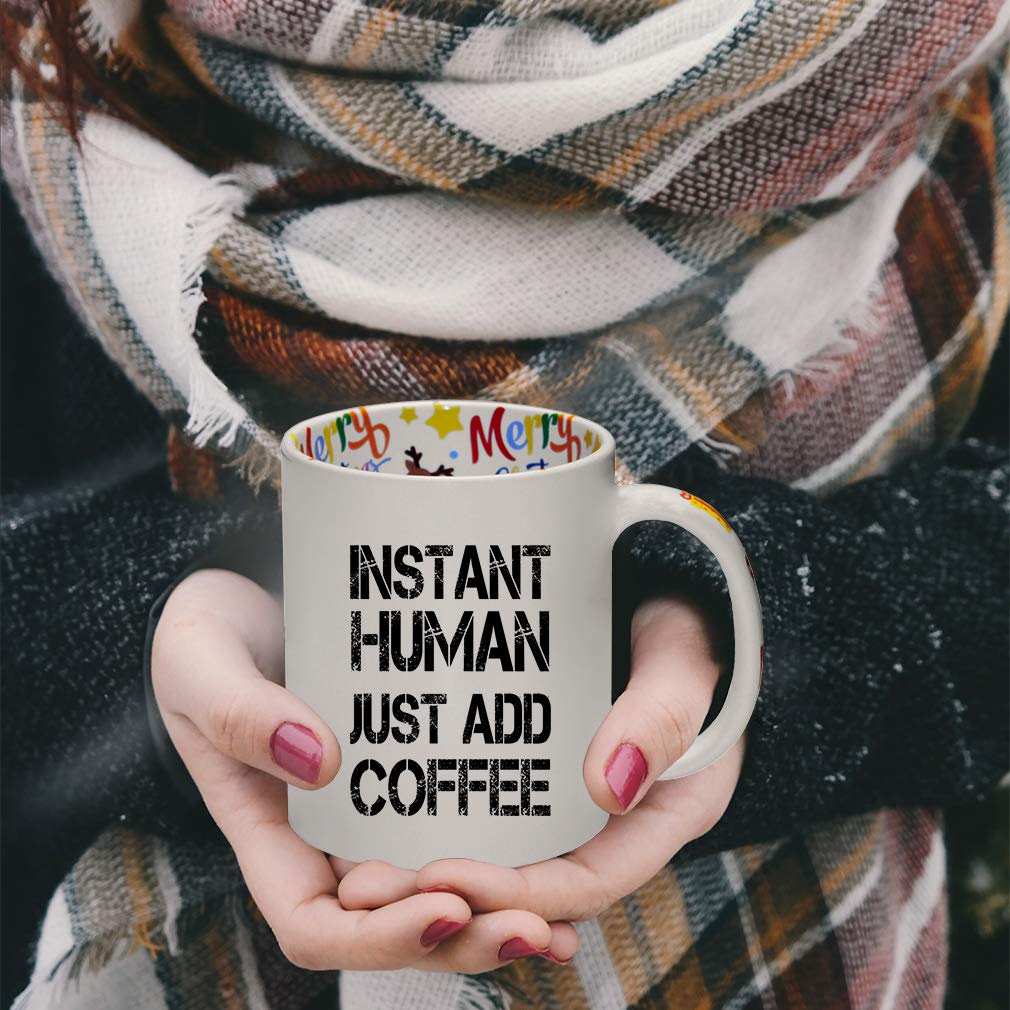 Funny Ceramic Christmas Coffee Mug - Instant Human Just Add Coffee - Humorous Tea Cup for Holiday Gifts & Office Use