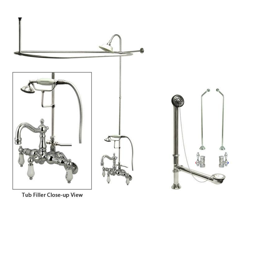 Chrome Clawfoot Bathtub Shower Faucet Kit with Enclosure Curtain Rod 1304T1CTS - Vintage Style Bathroom Fixture for Classic & Modern Home Decor