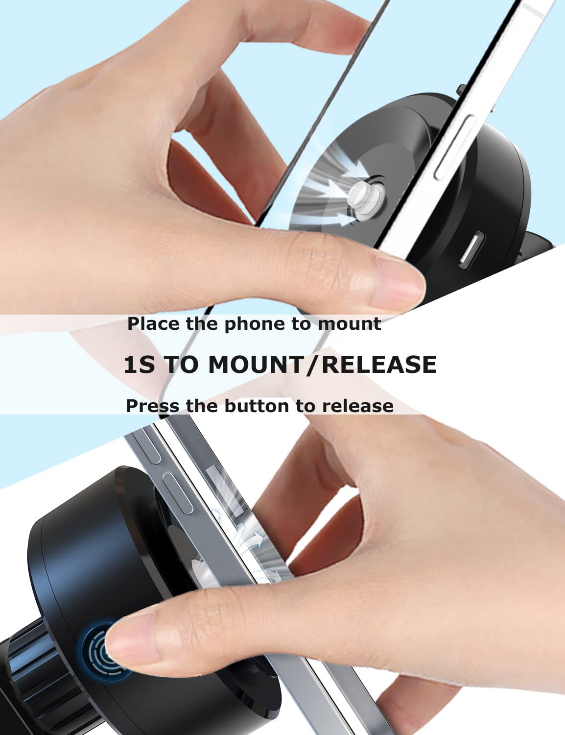 PHOCAR Vacuum Car Phone Holder - Air Vent Phone Mount with Automatic Suction, No Metal Plate or Magnet Needed - Compatible with iPhone 15 Pro Max, Samsung Galaxy, OnePlus, Xiaomi, Pixel, Nokia - Perfect for Driving, Navigation & Hands-Free Calls
