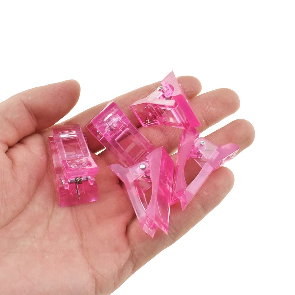 HAHIYO 5Pcs Pink Plastic Nail Tips Clips - Quick Building Poly Gel Nail Forms with UV LED Builder Clamps for Nail Extensions | Perfect for Nail Art, DIY Design, Manicure, Salon & Home Use | Great for Professional Nail Technicians & At-Home Beauty Enthusiasts