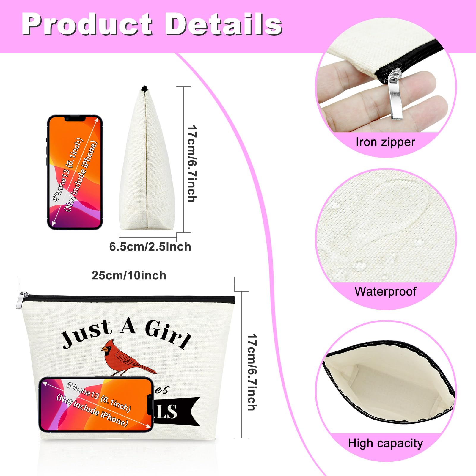Red Cardinal Bird Makeup Bag for Women - Cute Cosmetic Zipper Pouch with Cardinal Design | Perfect Gift for Bird Lovers, Birdwatching Enthusiasts | Great for Travel, Daily Use & Birthday/Christmas Presents