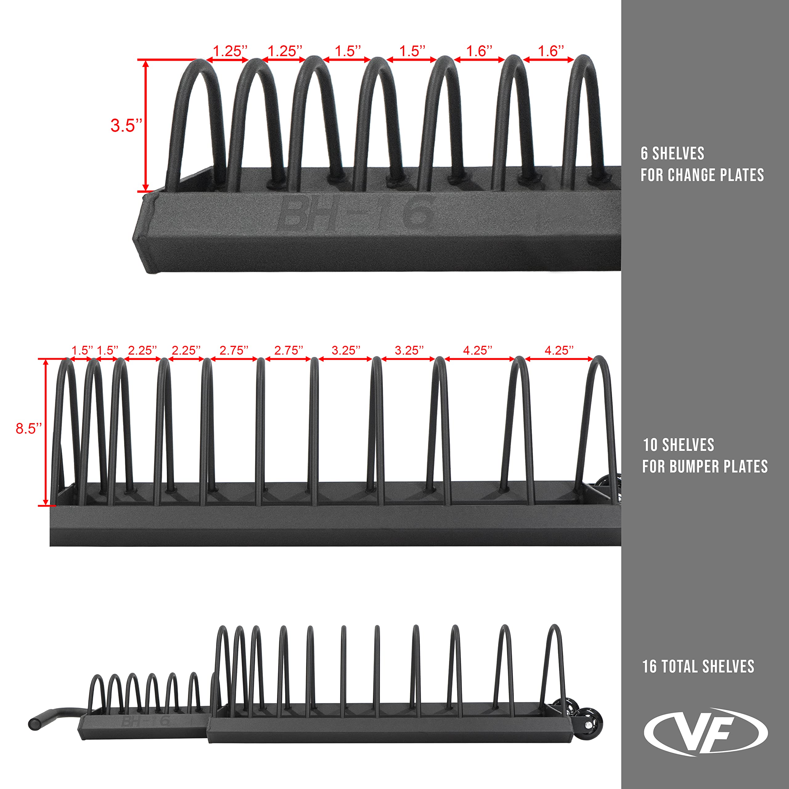 Valor Fitness Portable Bumper Plate Storage Rack - Heavy Duty Horizontal Weight Plate Organizer with Wheels for Home Gym (Holds up to 16 Olympic Bumper Plates) - Perfect for Garage Gym, CrossFit & Strength Training Workouts
