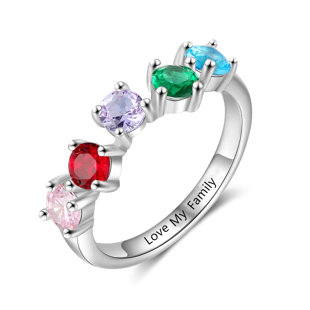 Personalized Mothers Rings with 5 Children - Custom Birthstone Family Rings for Grandma, Women & Mothers | Perfect Gift for Mother's Day, Birthday & Anniversary