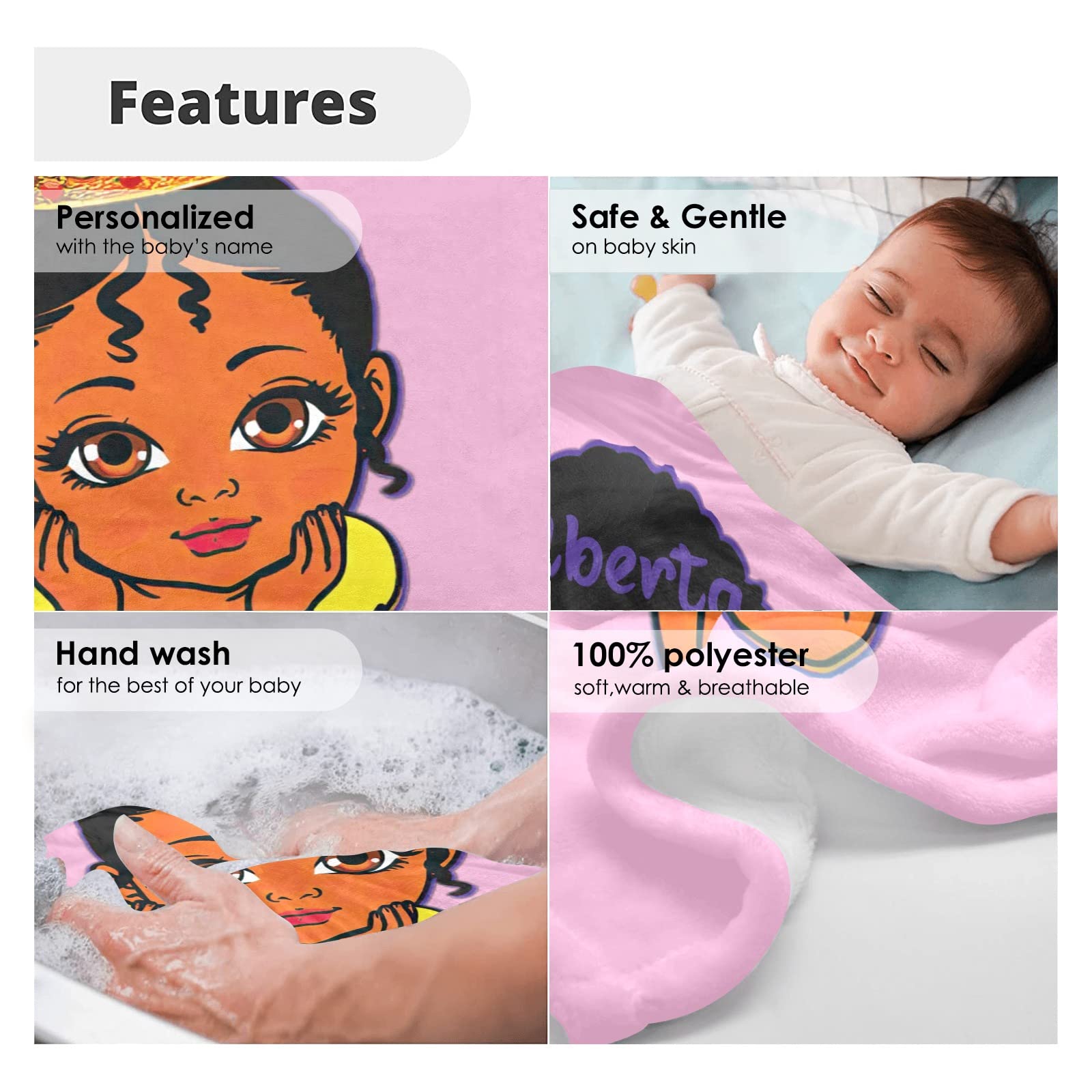 Personalized Baby Blanket for African American Girls - Custom Princess Nursery Swaddling Blanket 30x40 Inches for Baby Boys & Girls - Perfect for Baby Showers, Birthdays, Christenings & Nursery Decor