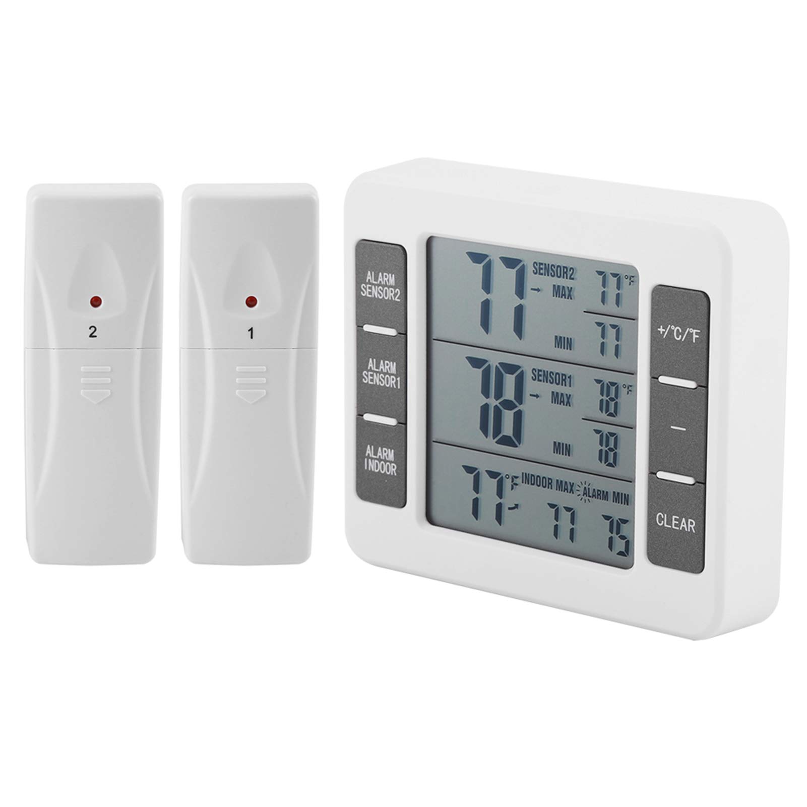 Digital LCD Refrigerator Freezer Thermometer with Audible Alarm - Accurate Temperature Gauge for Home, Kitchen & Commercial Use - Perfect for Food Storage Safety Monitoring