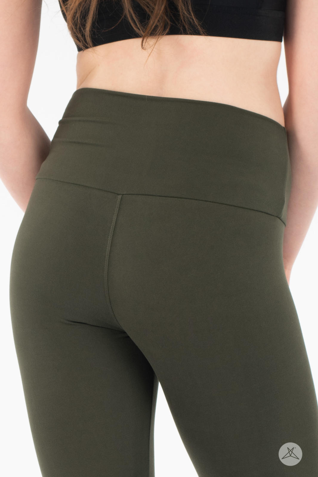 High Waisted Olive Green Wide Band Workout Crops - Perfect for Yoga, Running & Gym