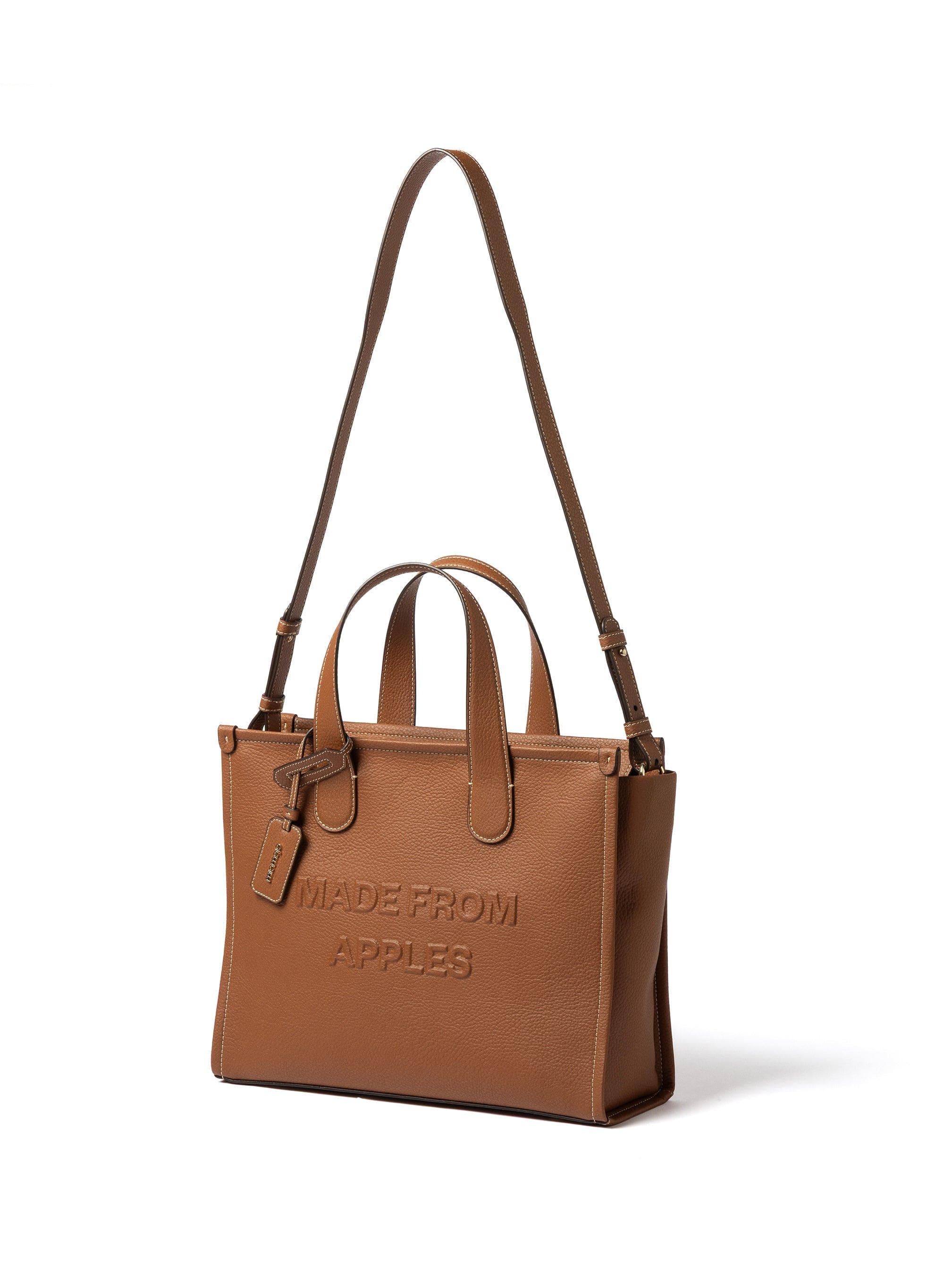 Alma L Apple Leather Vegan Tote Bag for Women - Eco-Friendly Cruelty-Free Handbag in Cognac Brown | Perfect for Work, Travel & Everyday Use