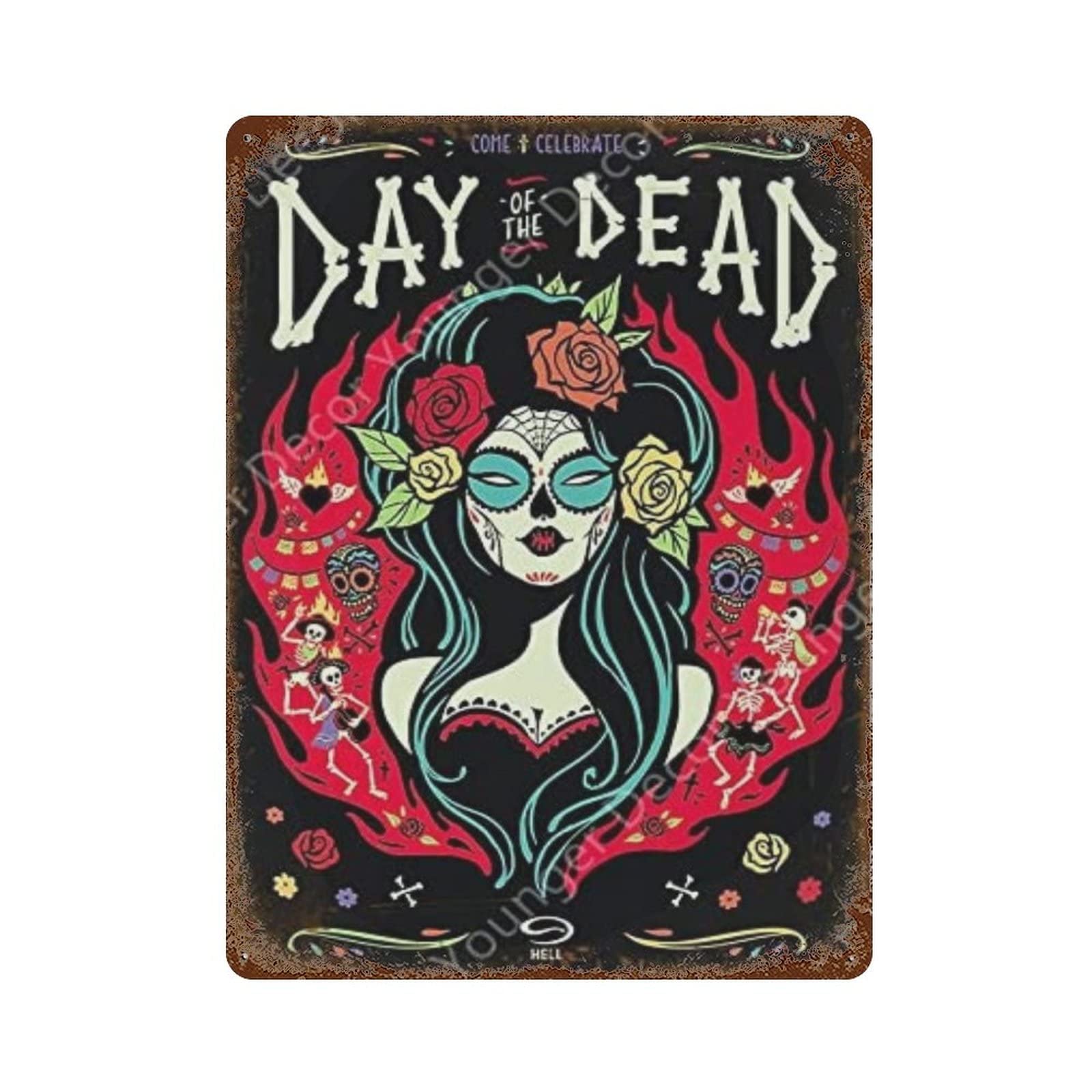 Vintage Day of the Dead Tarot Metal Tin Sign - Retro Wall Art Decor for Man Cave, Kitchen, Bar, Pub & Coffee Shop - Funny Home & Office Decoration