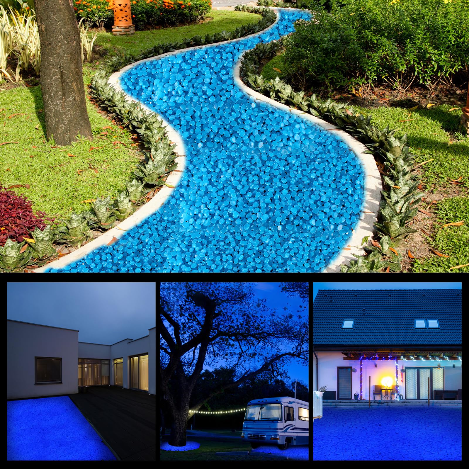 Sasylvia 3000 Pcs Glow in The Dark Rocks - 1 Inch Luminous Stones, 12.6 LB Blue Glowing Pebbles for Garden, Pathway, Walkway, Backyard, Fish Tank & Plant Decor - Perfect for Nighttime Landscaping & Outdoor Ambiance