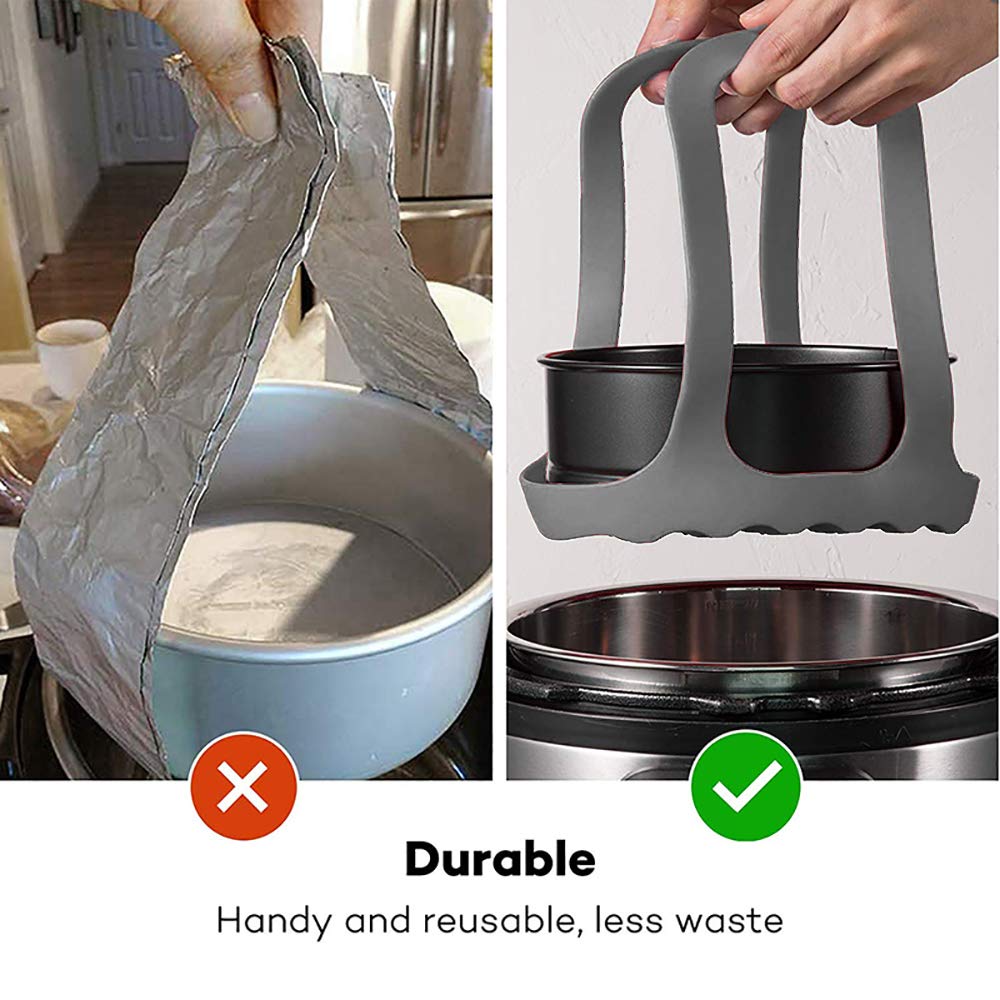Silicone Pressure Cooker Sling for 6 Qt & 8 Qt Instant Pot, Ninja Foodi - BPA-Free Steamer Rack & Anti-Scalding Bakeware Lifter - Perfect for Cooking Eggs, Vegetables & Meal Prep (Gray)