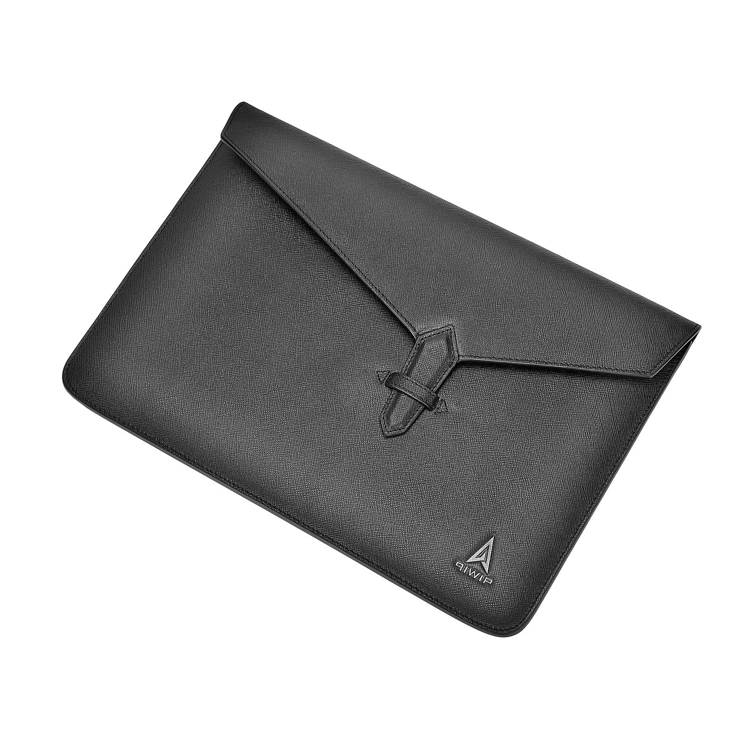 Genuine Leather Laptop Sleeve for 13-13.5 Inch Devices – Premium Black Envelope Case for MacBook, iPad Pro, Surface, Dell, HP, Lenovo – Silk Inner Lining – Elegant, Durable, and Perfect for Work, Travel, and Everyday Use