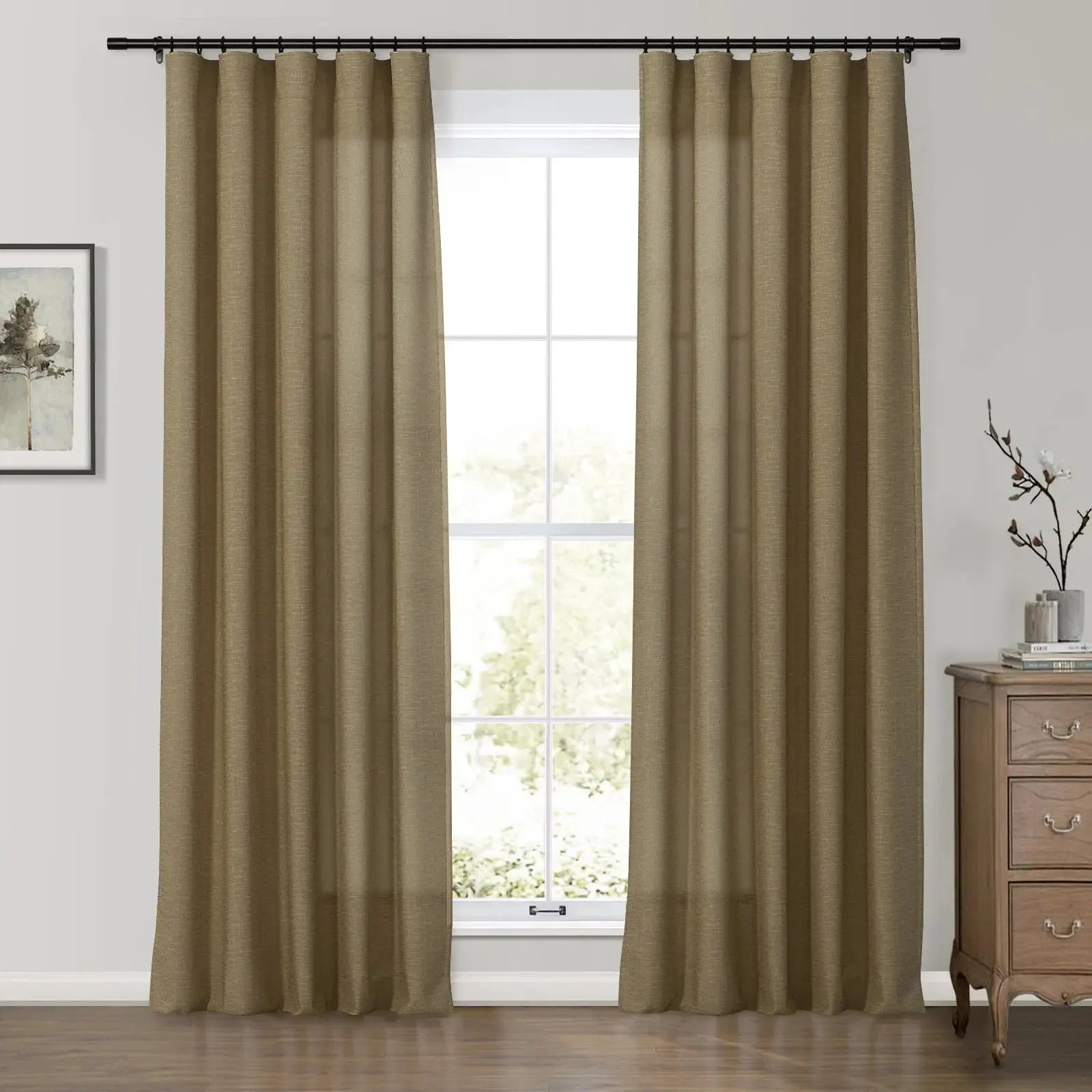 Premium Belgian Linen Flax Curtains - Soft Top Patti - Breathable & Light Filtering for Living Room & Bedroom Windows (Set of 2 Panels)