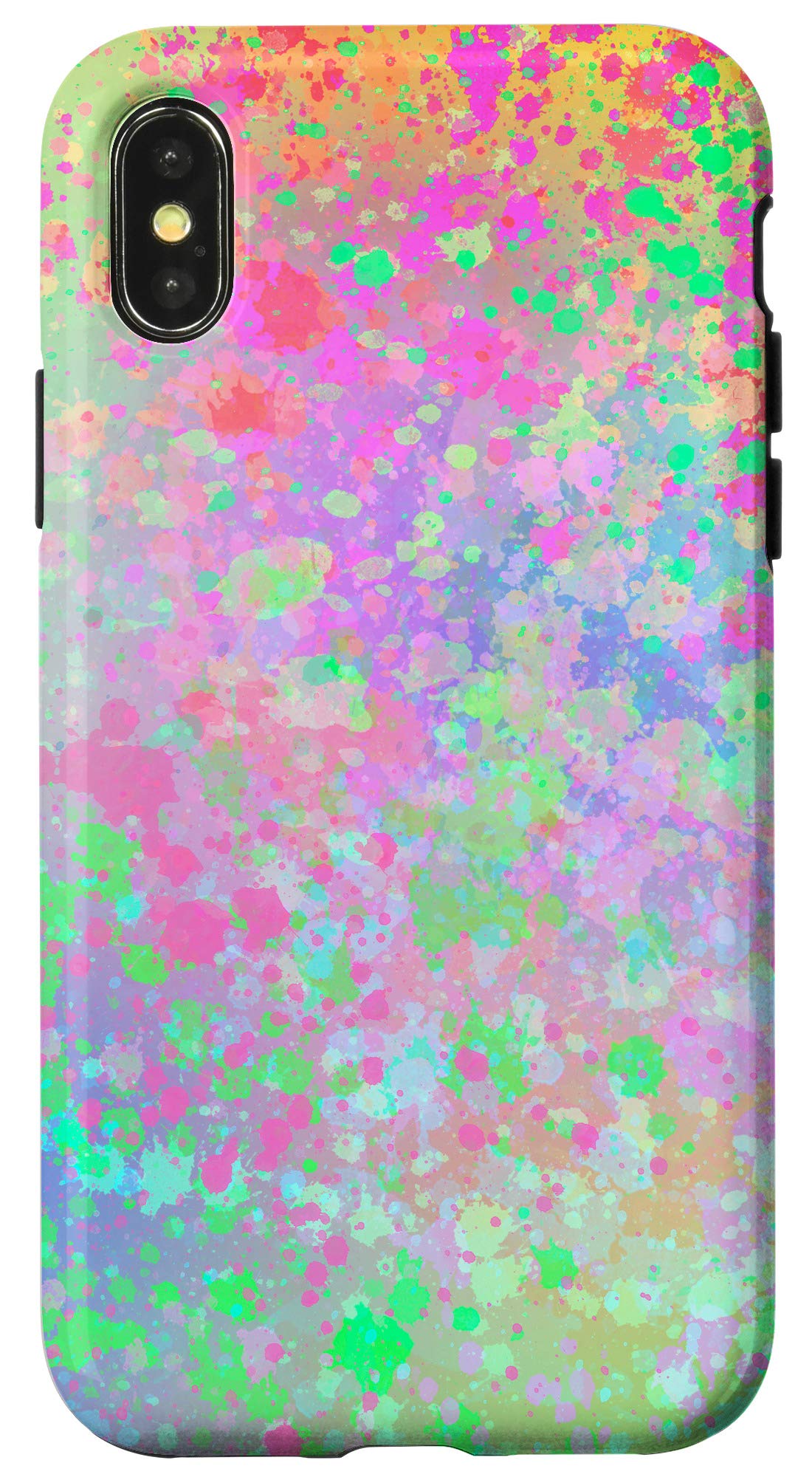 iPhone X/XS Case - Abstract Pink & Green Splatter Design Shockproof Phone Cover | Perfect for Daily Use, Travel & Outdoor Activities