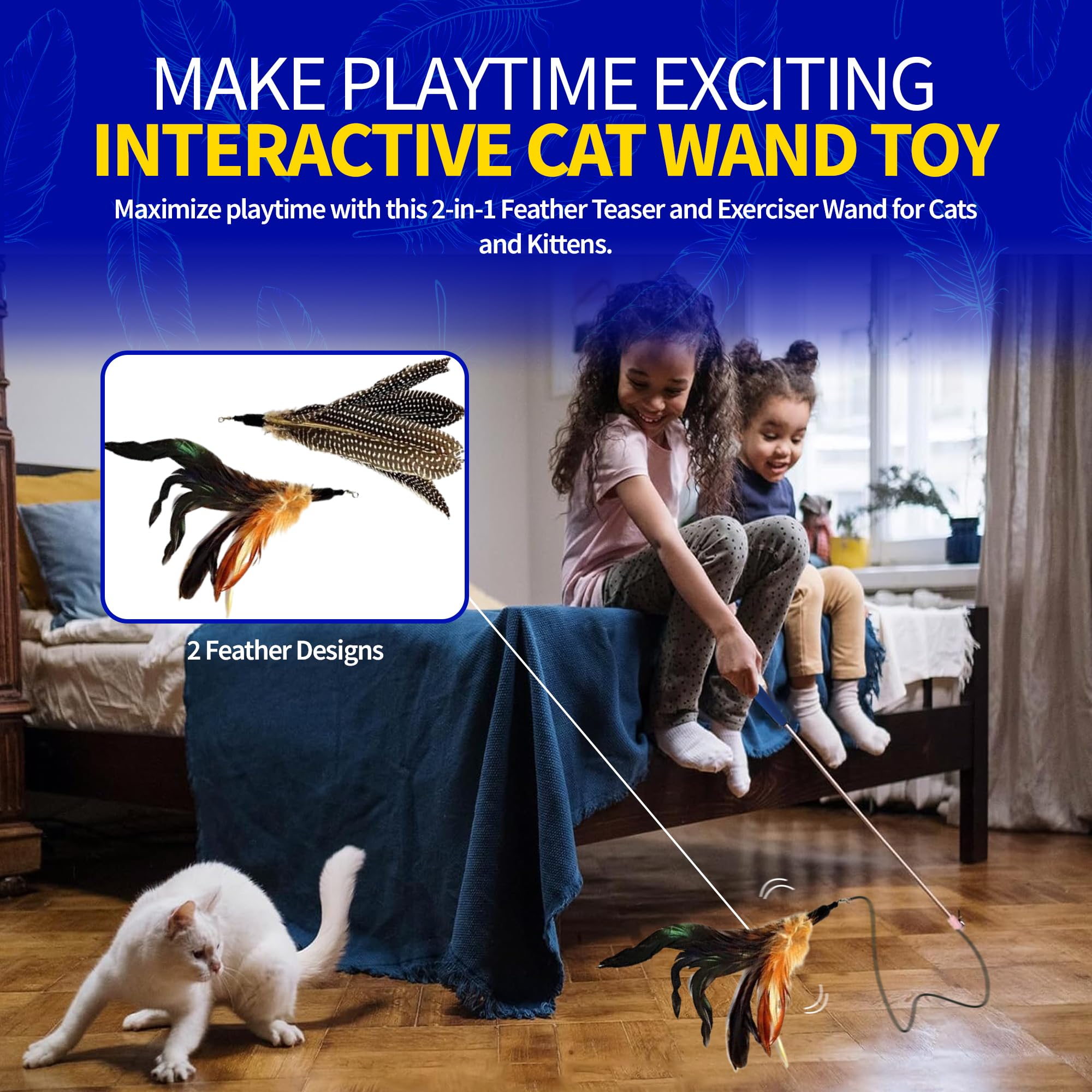Premium Cat Feather Teaser Wand Toy - Interactive Exercise & Play for Cats & Kittens - Perfect for Indoor Play, Training & Bonding with Your Feline Friend