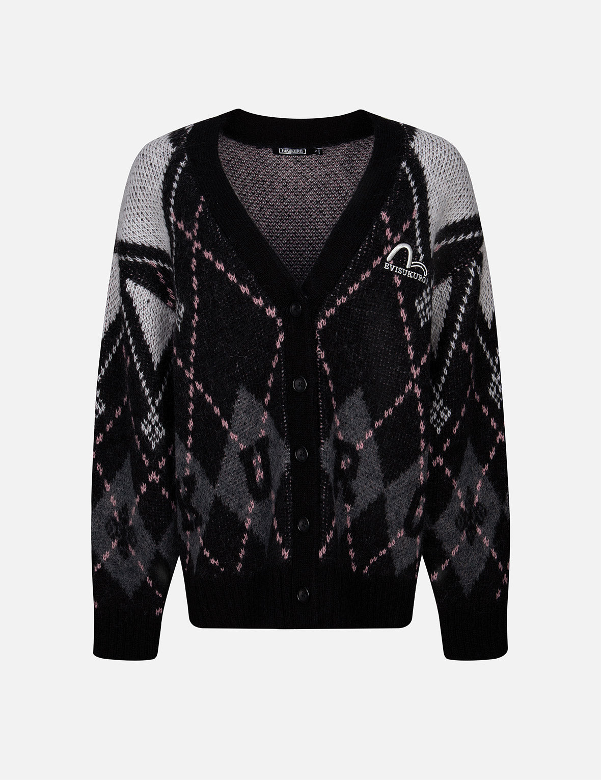 Stylish Logo & Seagull Embroidered Argyle Cardigan Sweater - Cozy Relaxed Fit Knitwear for Men & Women | Perfect for Casual Outings, Office Wear & Autumn Layering