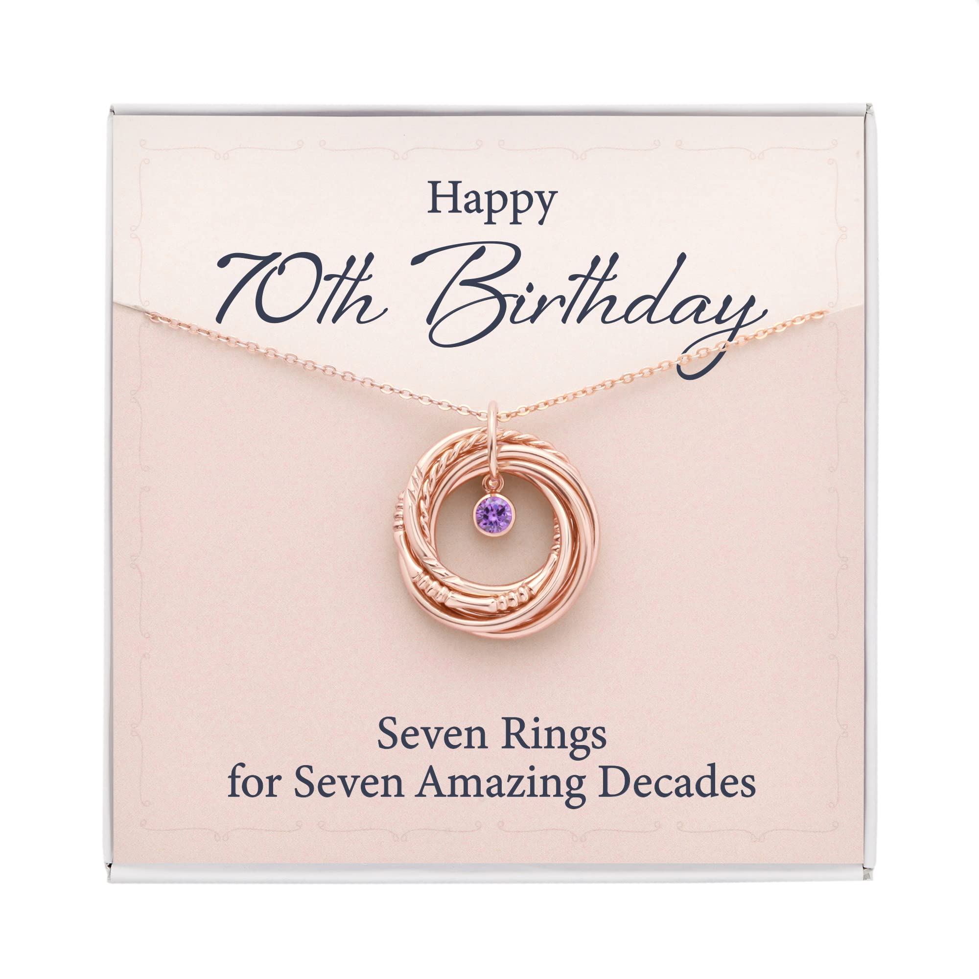 70th Birthday Necklace for Women - 7 Rings 7 Decades Personalized Birthstone Jewelry | 925 Sterling Silver & 18K Gold Plated Gift for Mom, Grandma, Nana | Perfect for Milestone Celebrations, Mother's Day & Retirement Gifts