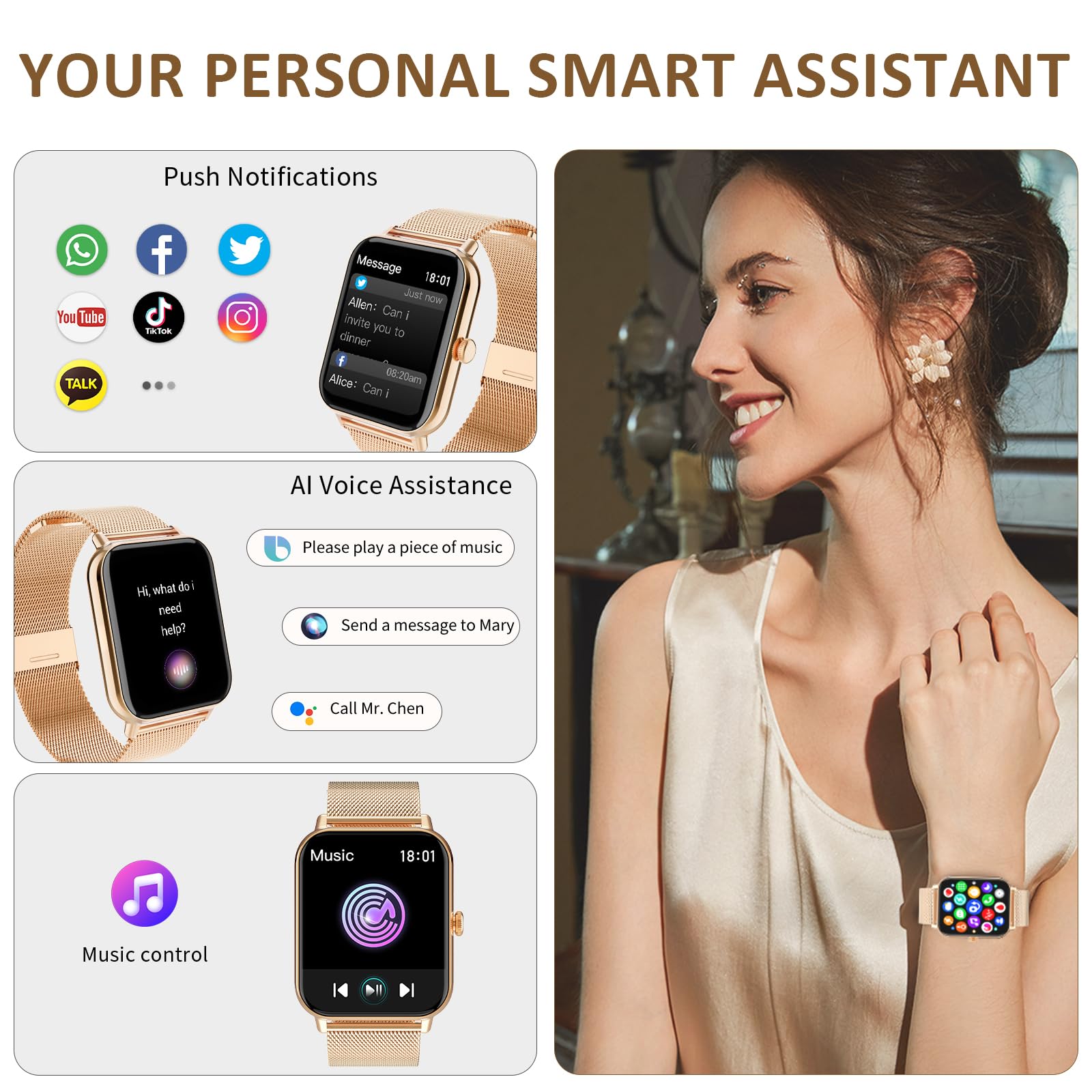 Smart Fitness Watch for Women & Men - 1.85