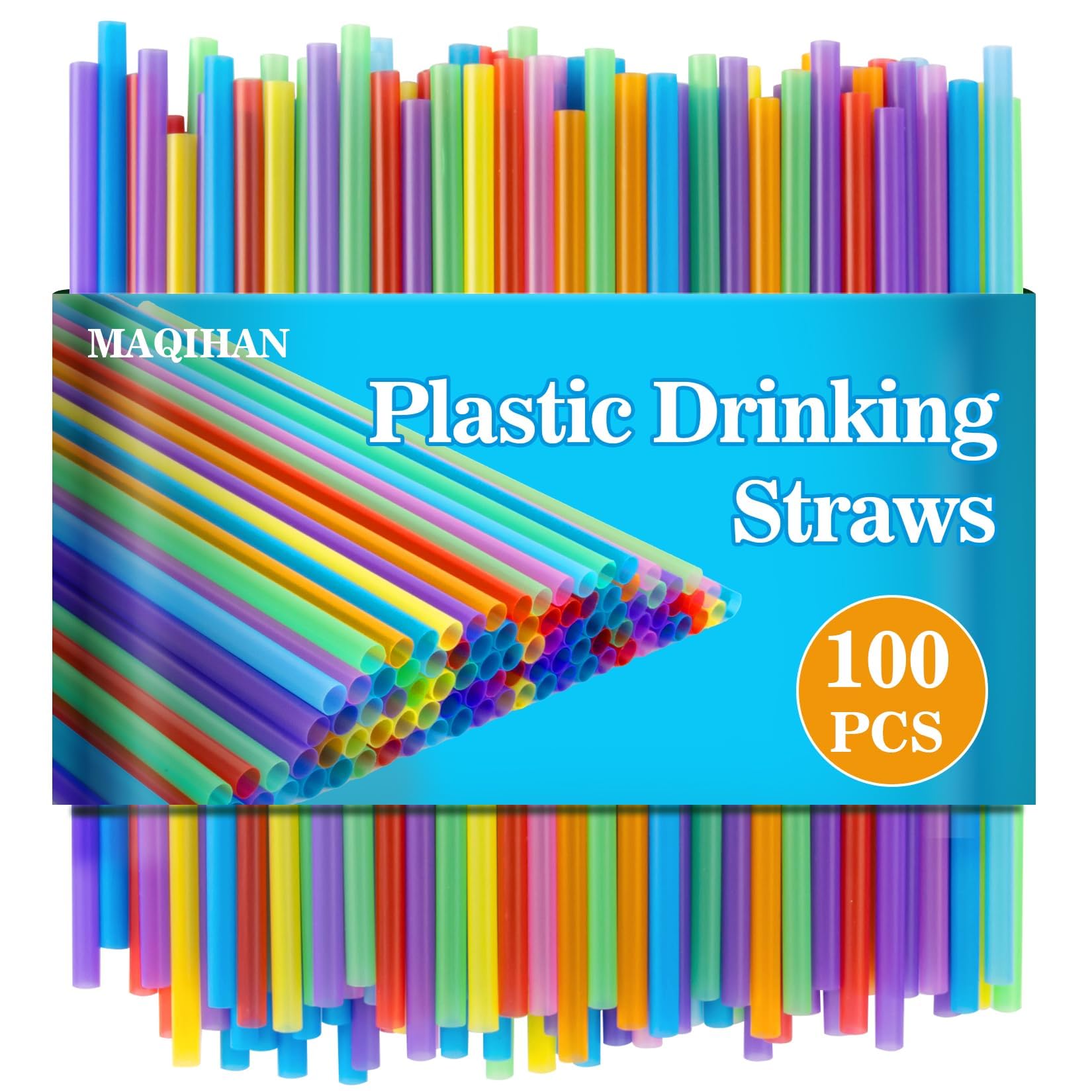 100pcs Colorful Disposable Drinking Straws - Bulk Cocktail Straws for Juice, Smoothies & Beverages | 19x0.55cm Party Straws for Women, Men & Adults | Perfect for Birthday Parties, Weddings, Baby Showers & Summer Gatherings