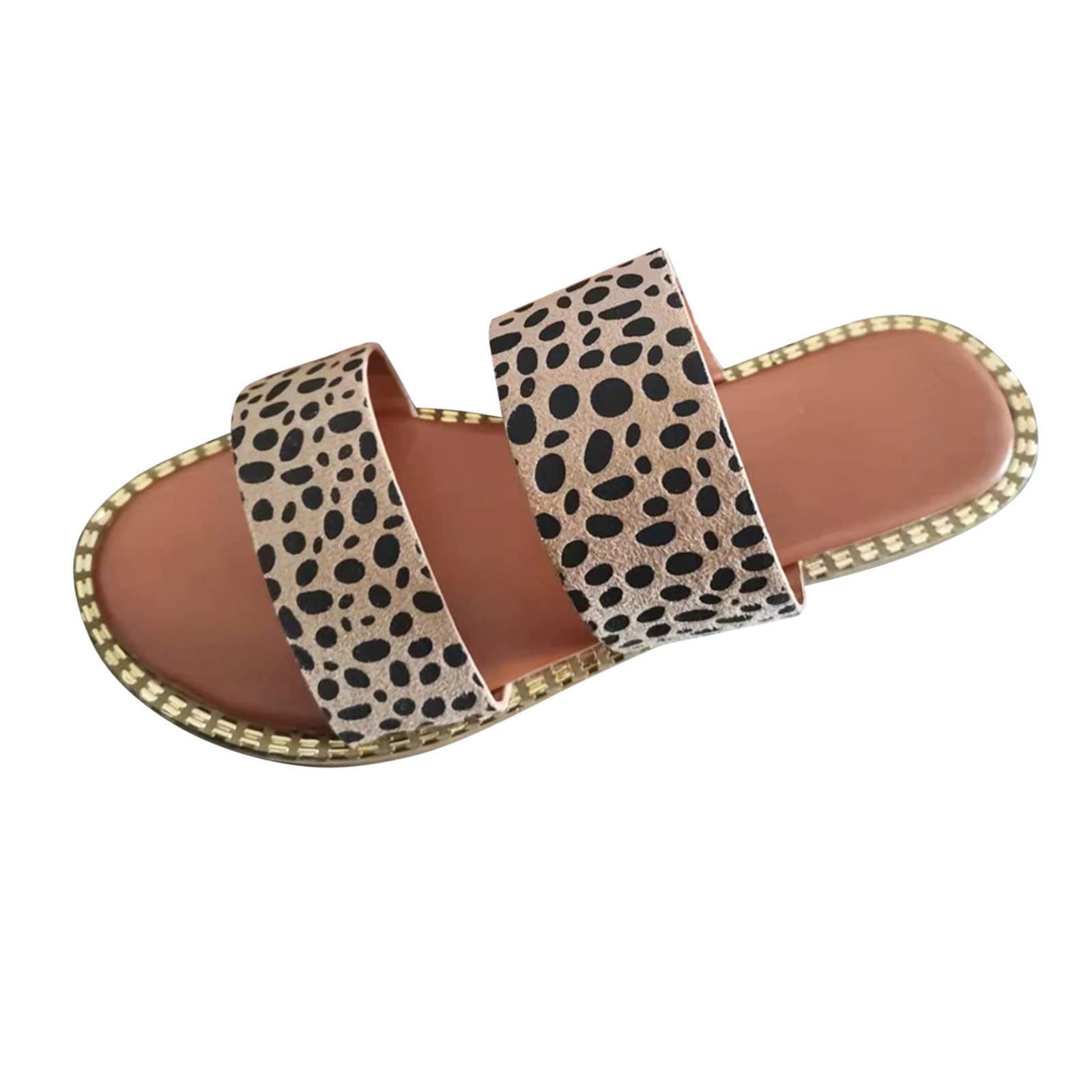 Women's Fashion Summer Leopard Print Suede Flat Sandals - Comfortable Casual Embellished Wide Band Slides for Beach, Vacation & Everyday Wear