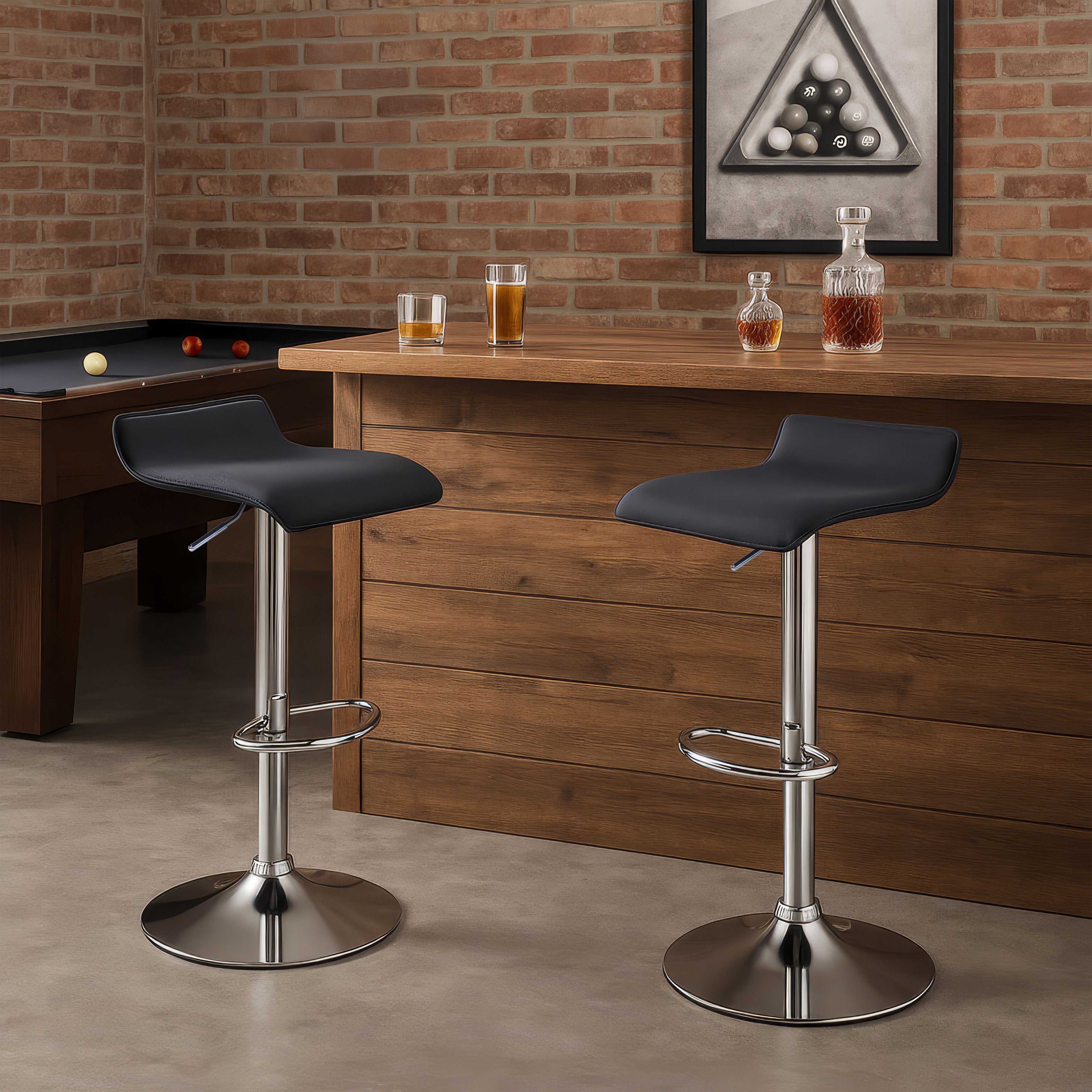 Urban Style Set of 4 Craig Adjustable Height Bar Stools with Gas Lift Mechanism - Chrome & Black Modern Kitchen Counter Stools for Dining Room, Bar or Breakfast Nook