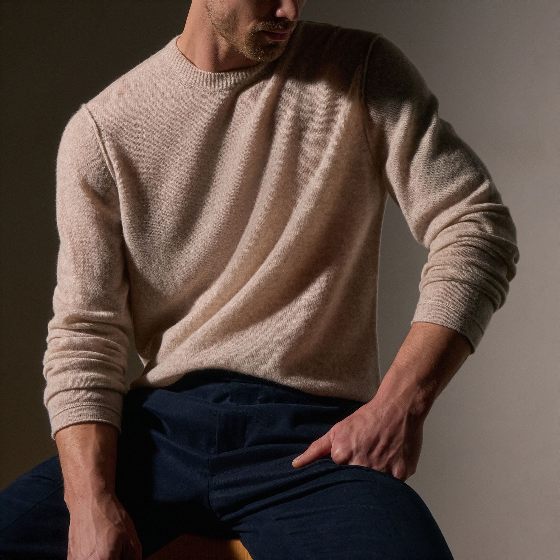 Soft Featherweight Cashmere Crew Neck Sweater - Light Beige | Cozy Winter Wear & Casual Outfit Essential