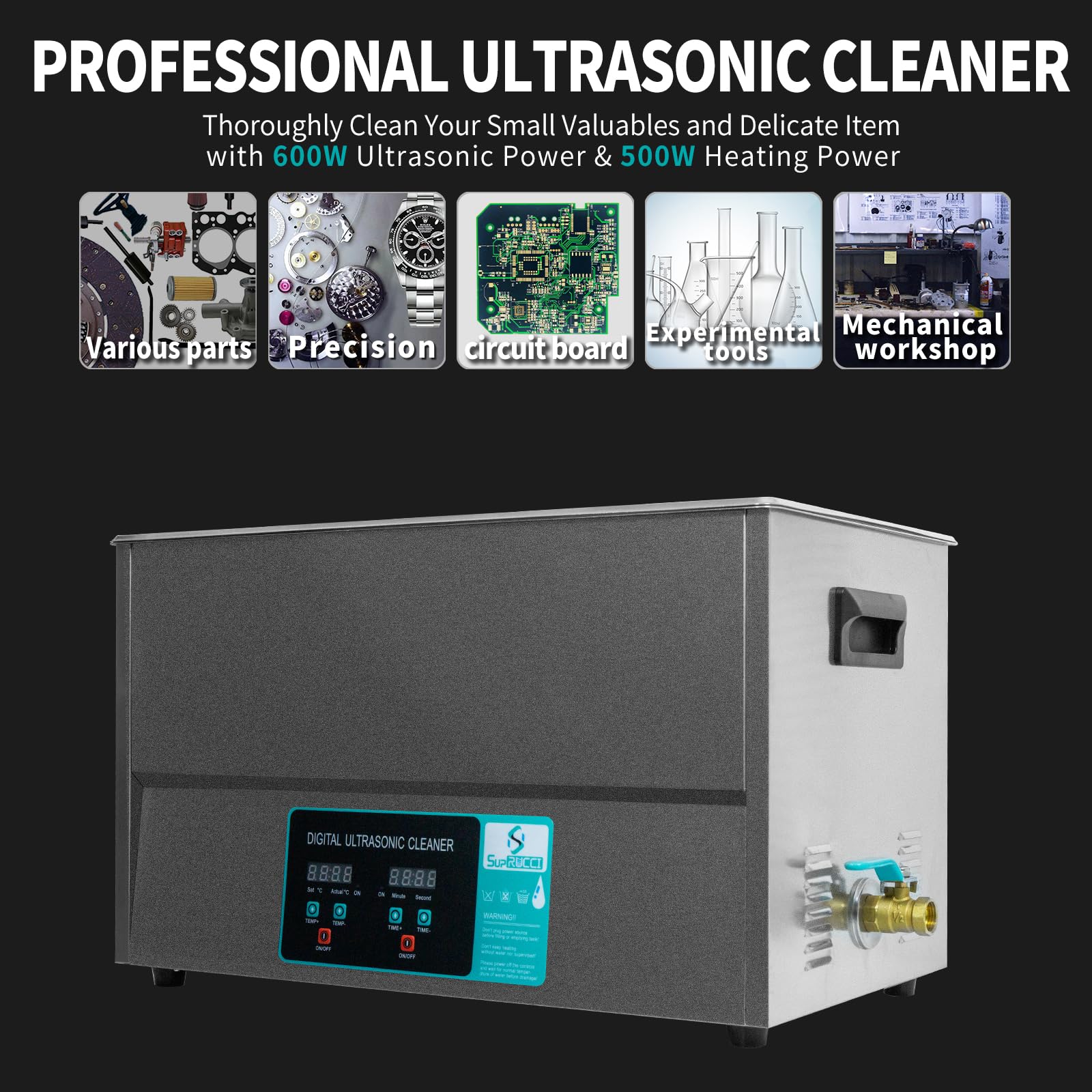 600W 30L Ultrasonic Cleaner with Heater & Timer - Professional Cleaning for 3D Printed Parts, Carburetors, Circuit Boards, Jewelry - Effectively Removes Oil, Grease & Rust - Ideal for Industrial, Automotive & Home Workshop Use
