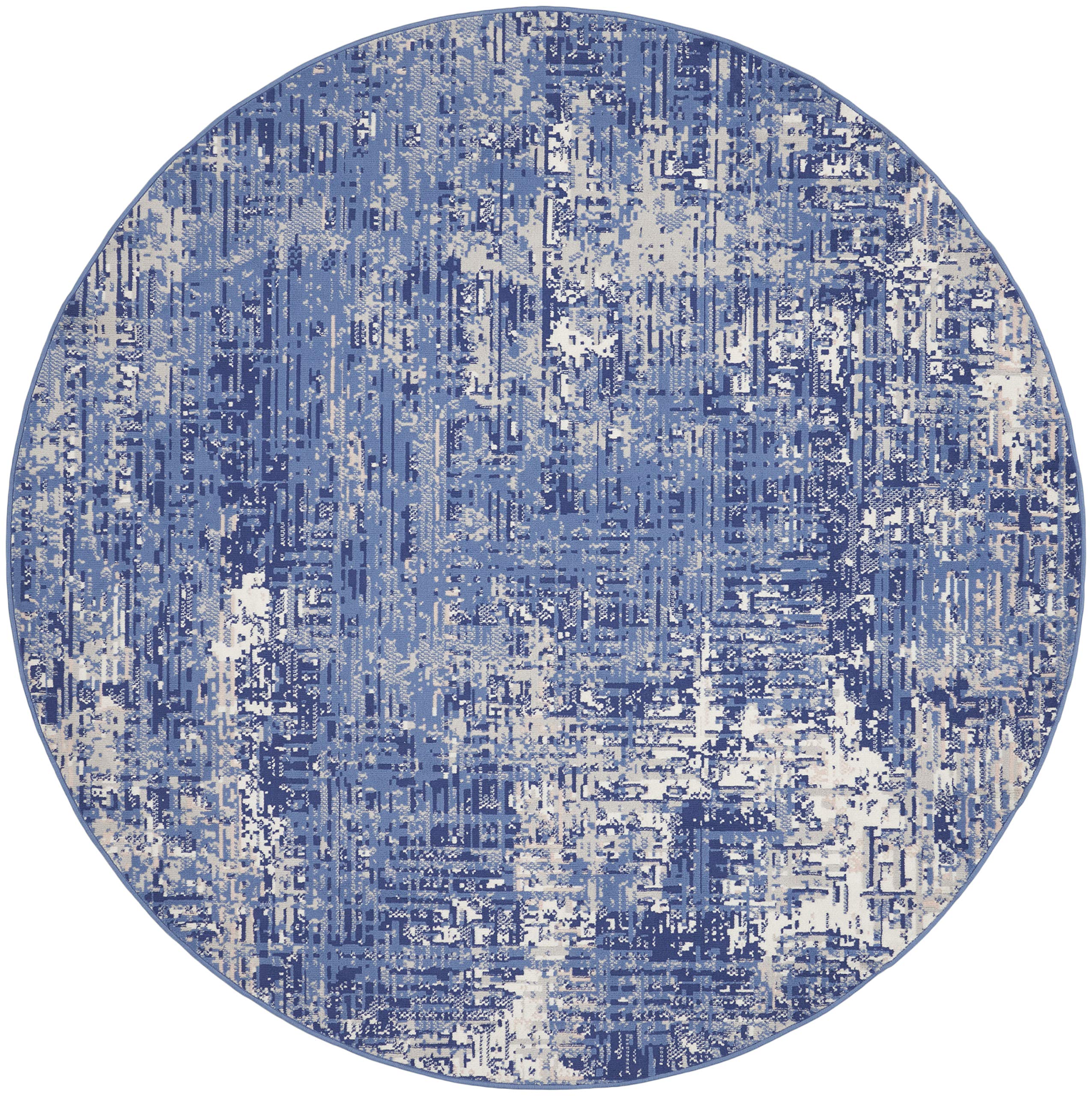 Nourison Whimsicle Abstract Blue Ivory 8' Round Area Rug - Easy Cleaning, Non-Shedding, Soft & Durable - Perfect for Bedroom, Living Room, Dining Room & Kitchen Decor (8ft Round)
